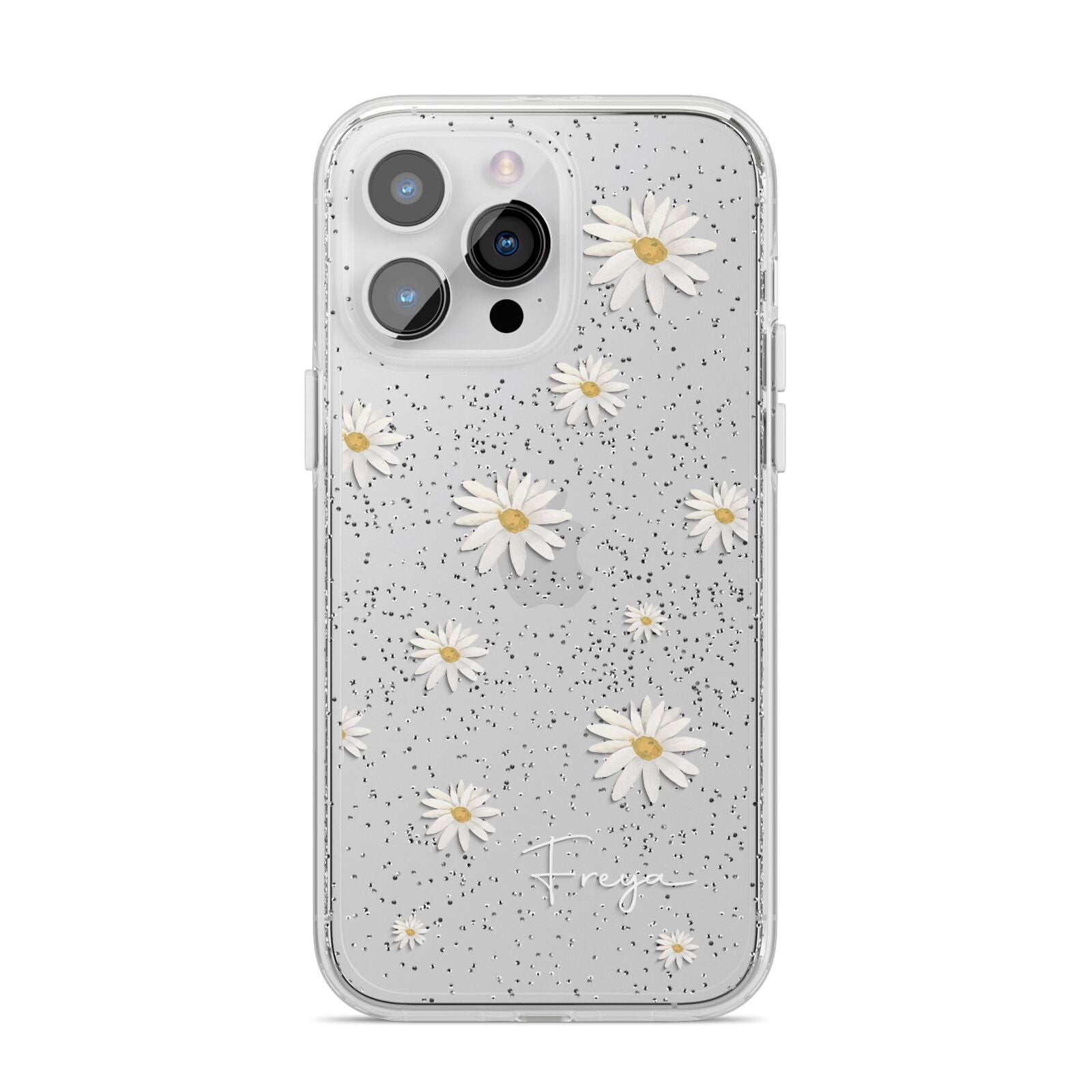 Personalised Vintage Daisy iPhone 14 Pro Max Glitter Tough Case Silver