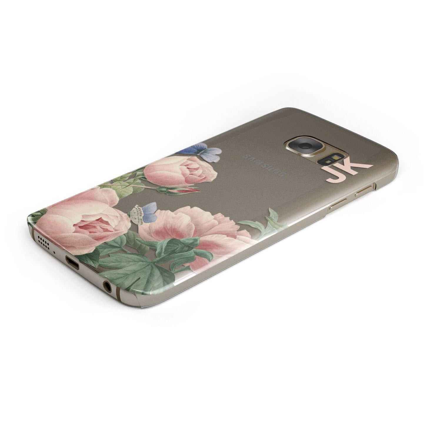 Personalised Vintage Flowers Protective Samsung Galaxy Case Angled Image