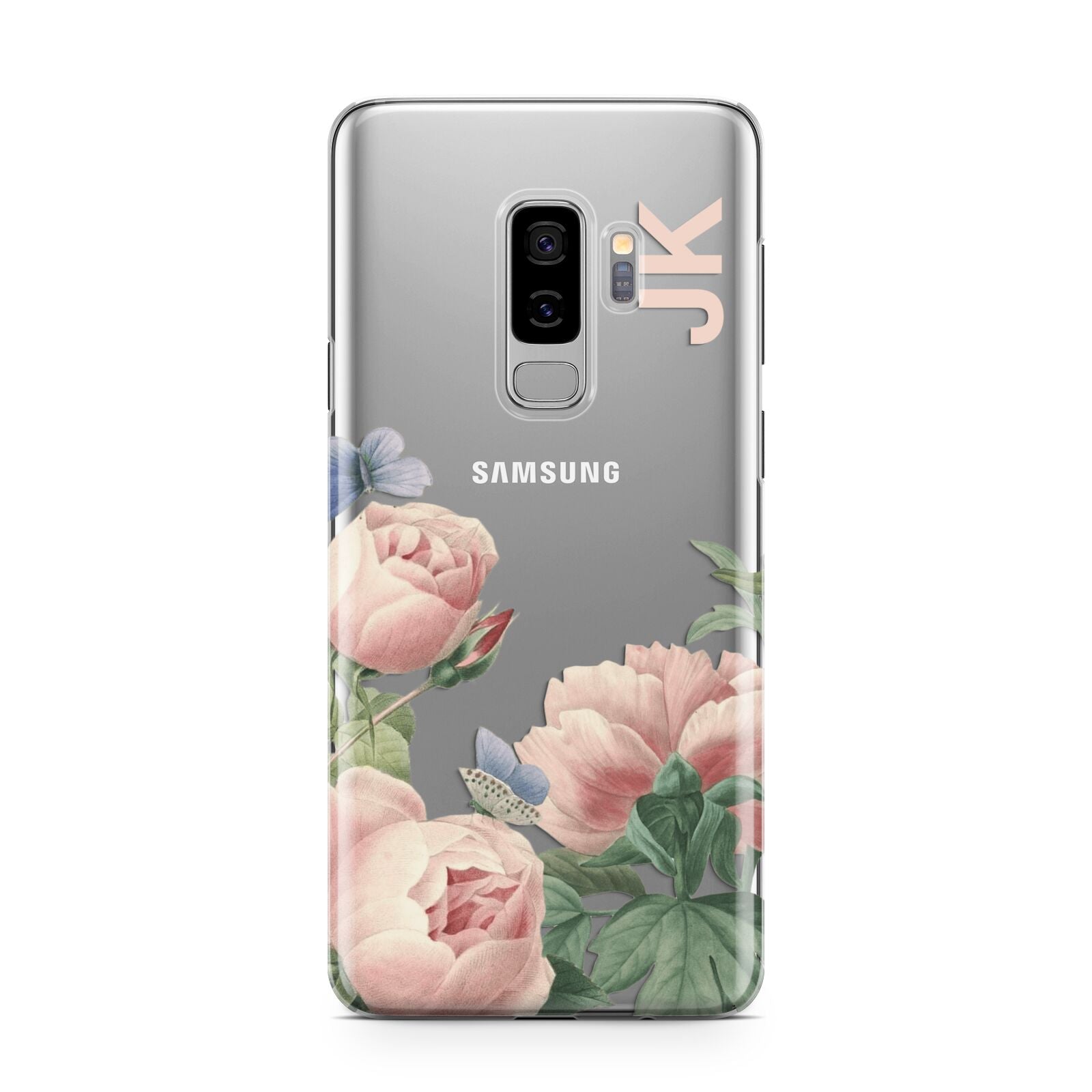 Personalised Vintage Flowers Samsung Galaxy S9 Plus Case on Silver phone