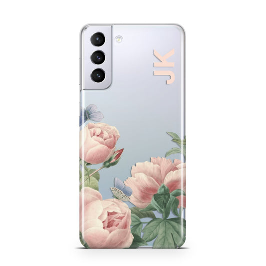 Personalised Vintage Flowers Samsung S21 Plus Phone Case