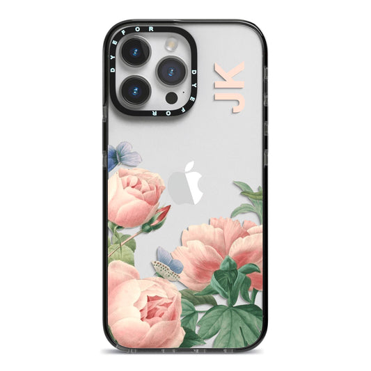 Personalised Vintage Flowers iPhone 14 Pro Max Black Impact Case on Silver phone