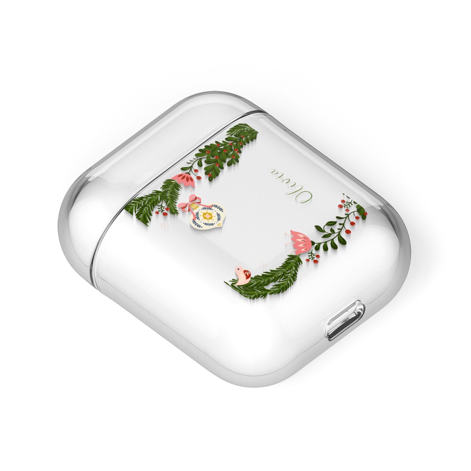 Personalised Vintage Foliage Christmas AirPods Case Laid Flat