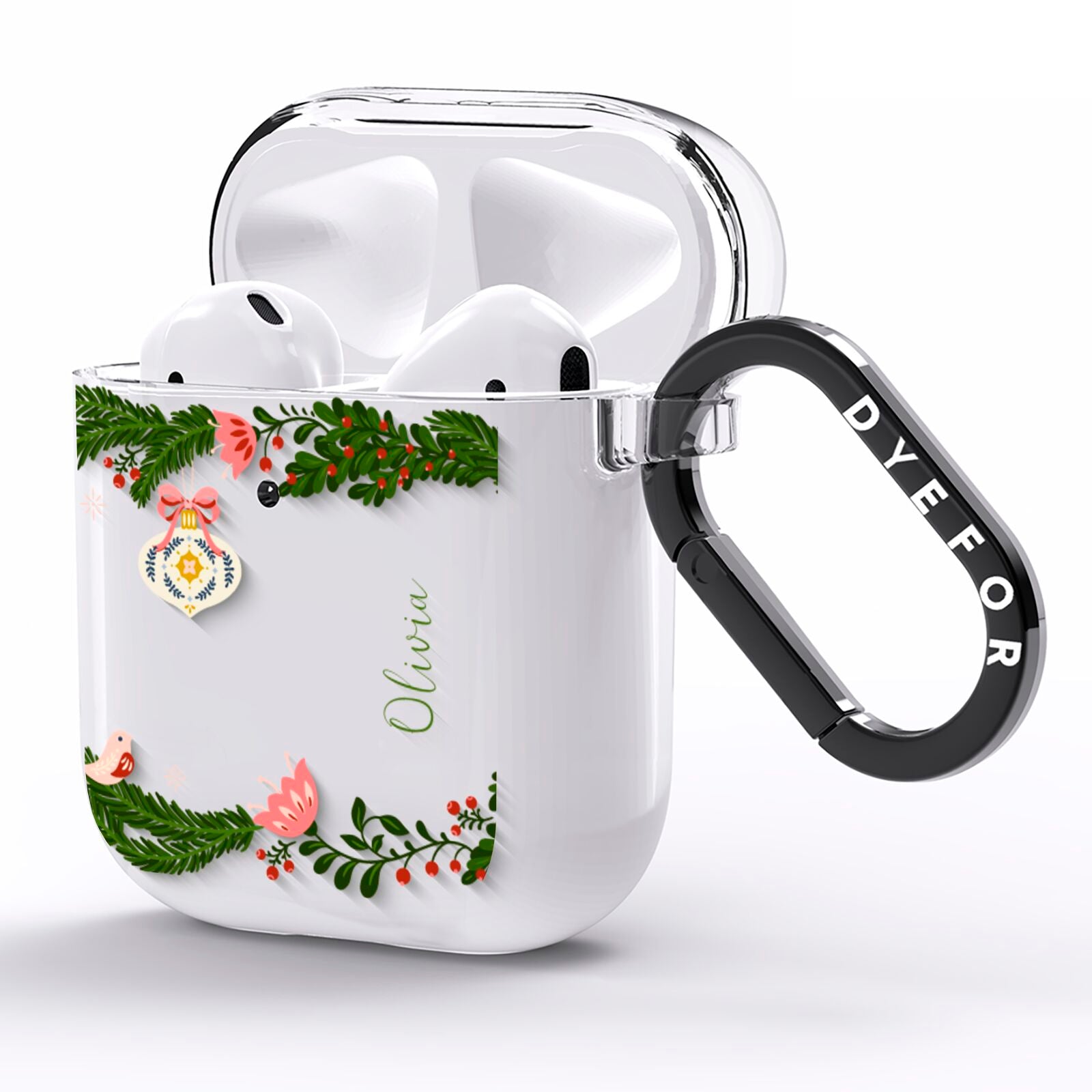 Personalised Vintage Foliage Christmas AirPods Clear Case Side Image
