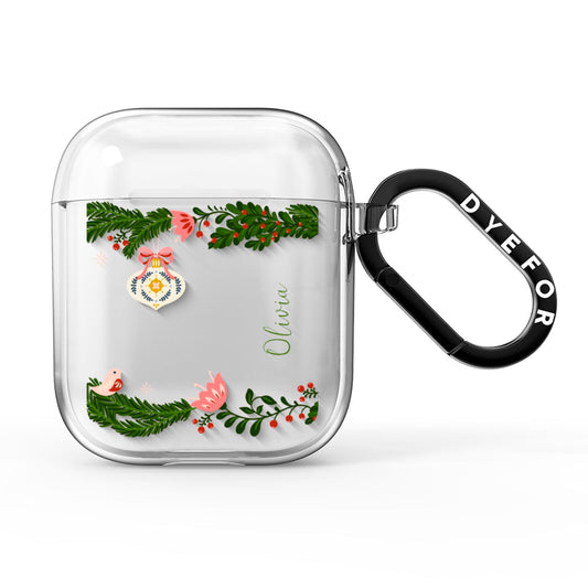 Personalised Vintage Foliage Christmas AirPods Clear Case