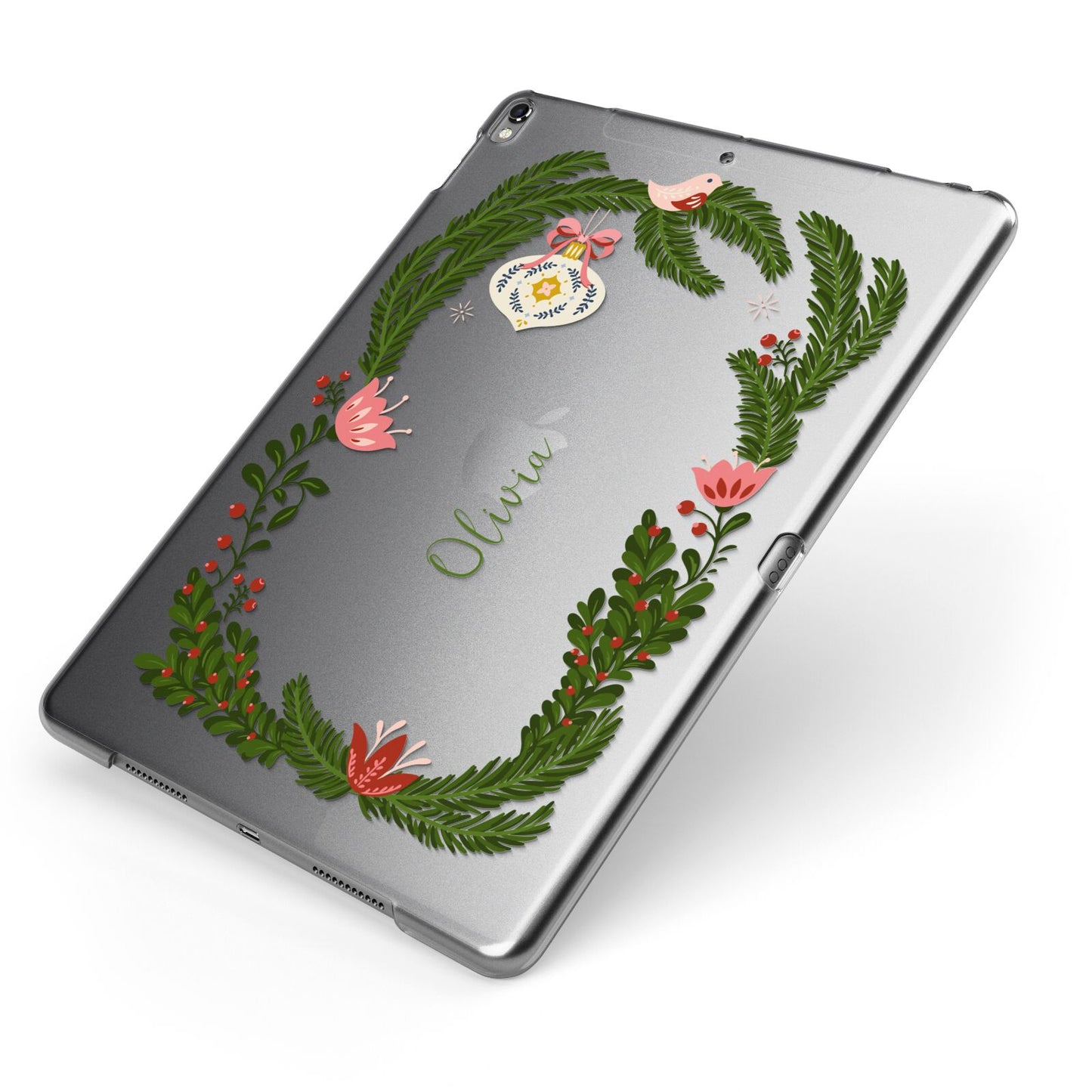 Personalised Vintage Foliage Christmas Apple iPad Case on Grey iPad Side View