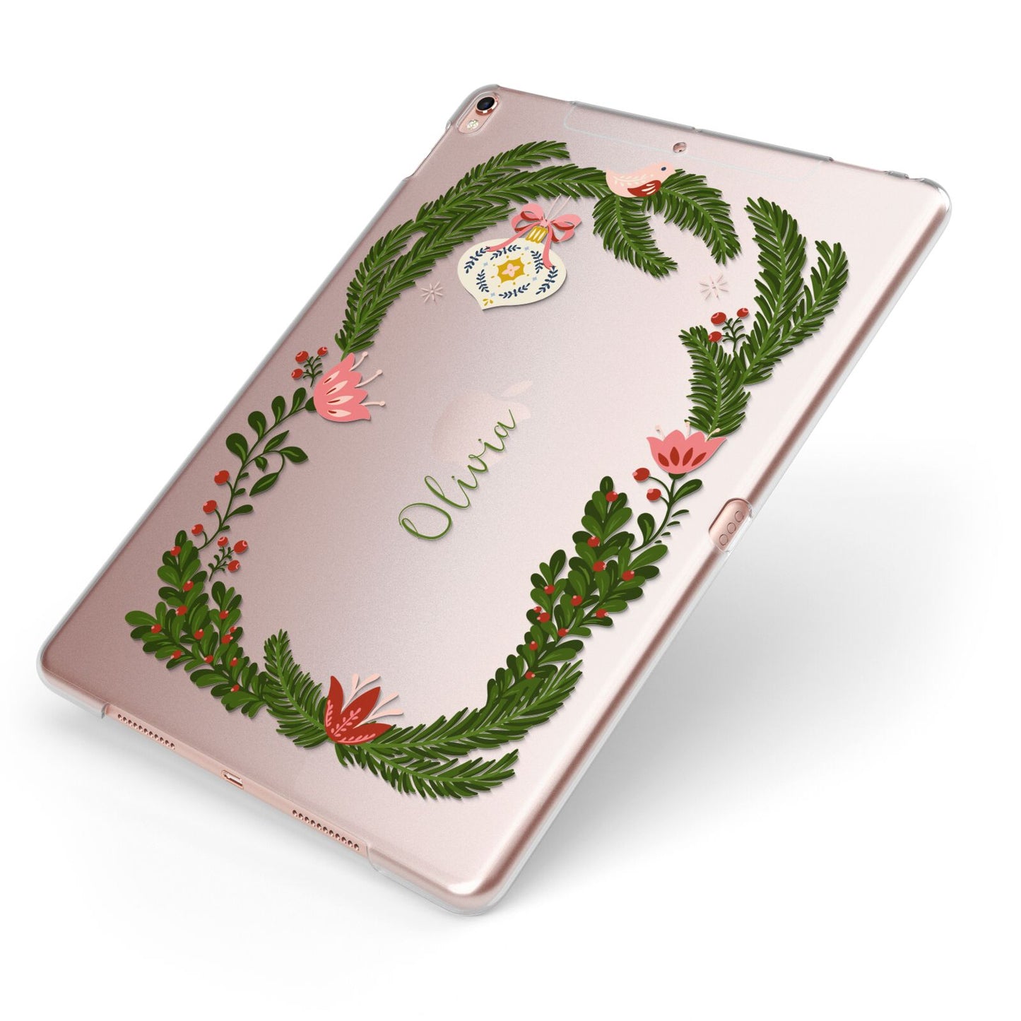 Personalised Vintage Foliage Christmas Apple iPad Case on Rose Gold iPad Side View