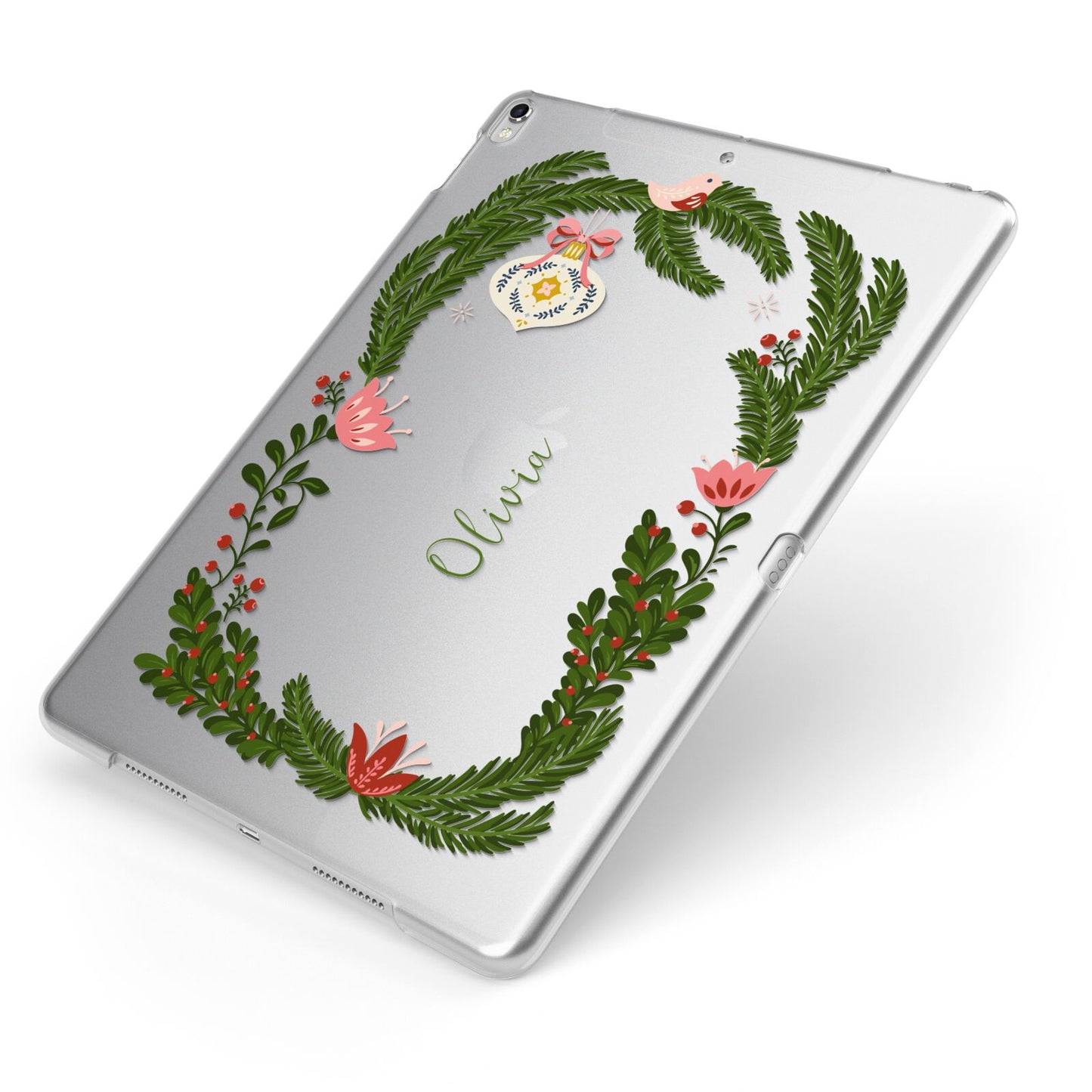 Personalised Vintage Foliage Christmas Apple iPad Case on Silver iPad Side View
