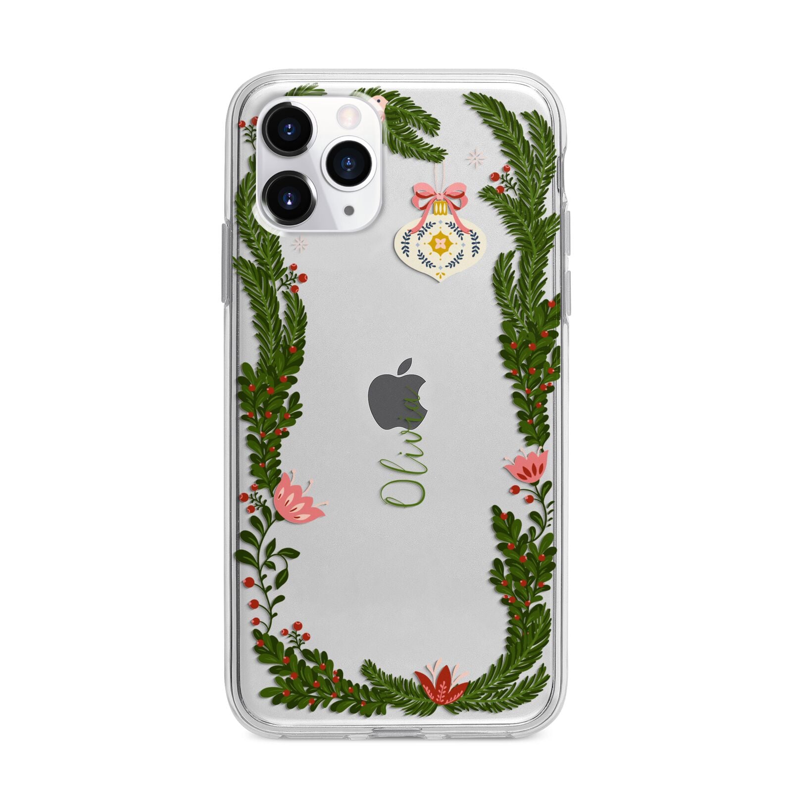 Personalised Vintage Foliage Christmas Apple iPhone 11 Pro Max in Silver with Bumper Case