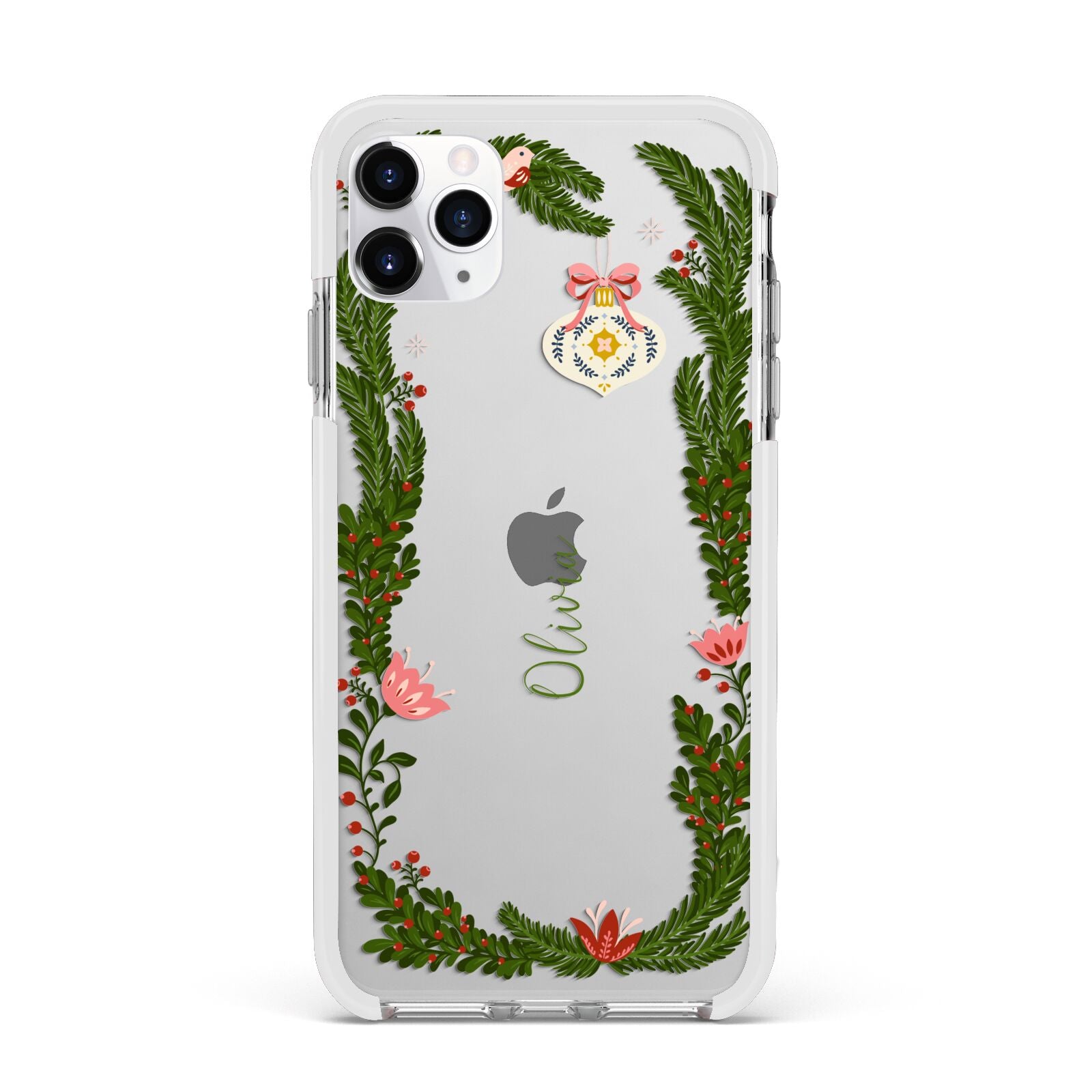 Personalised Vintage Foliage Christmas Apple iPhone 11 Pro Max in Silver with White Impact Case