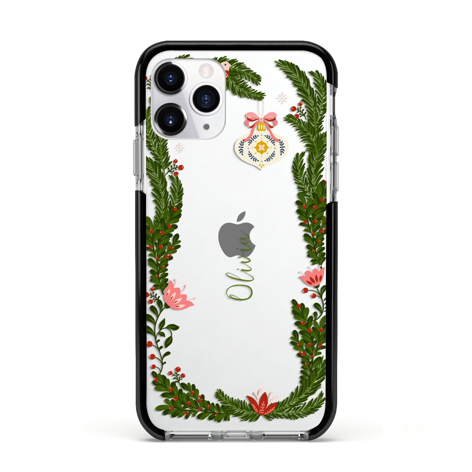 Personalised Vintage Foliage Christmas Apple iPhone 11 Pro in Silver with Black Impact Case