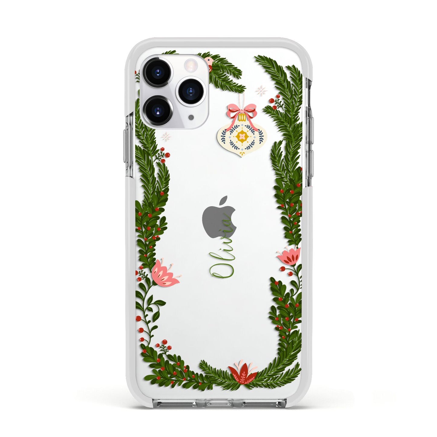 Personalised Vintage Foliage Christmas Apple iPhone 11 Pro in Silver with White Impact Case