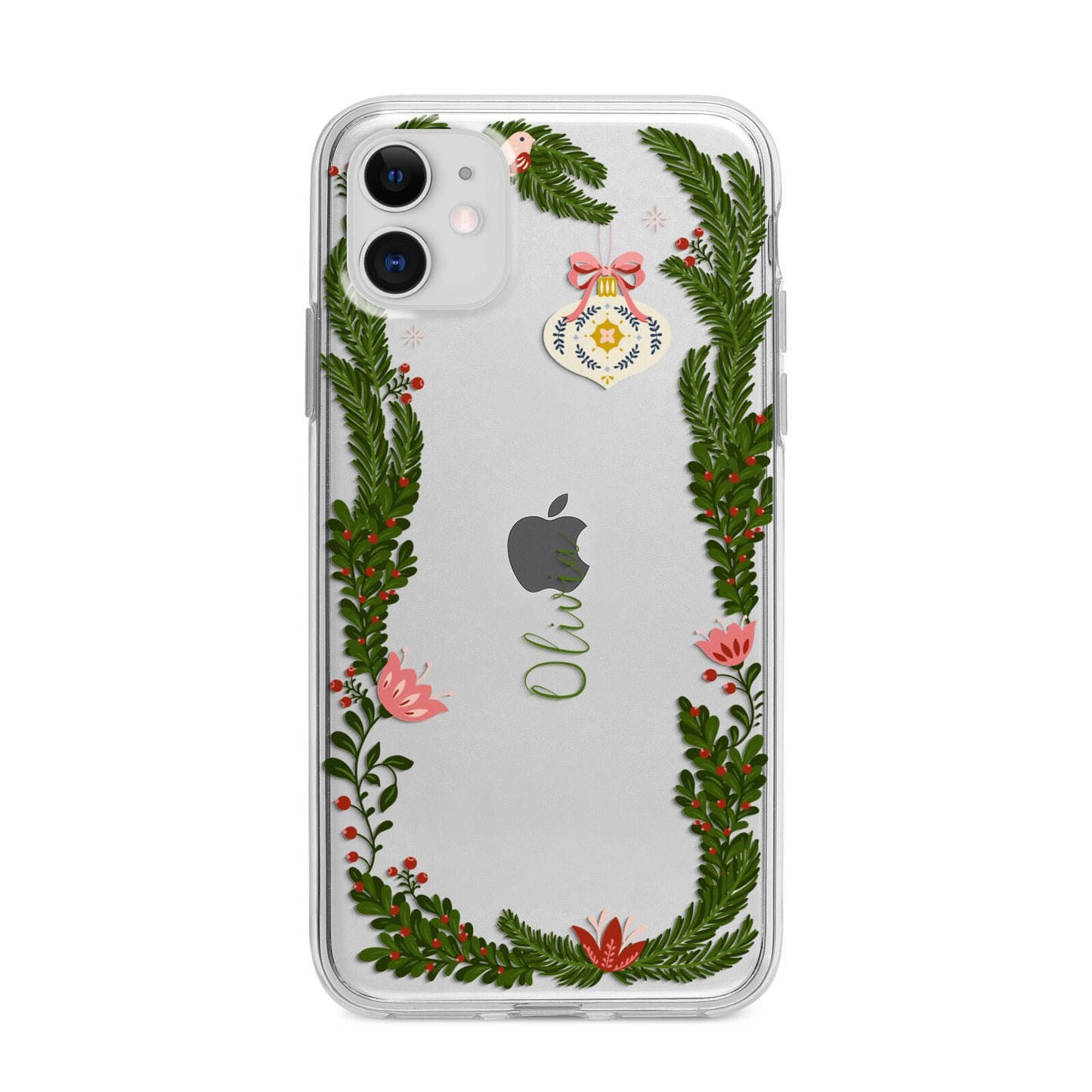 Personalised Vintage Foliage Christmas Apple iPhone 11 in White with Bumper Case
