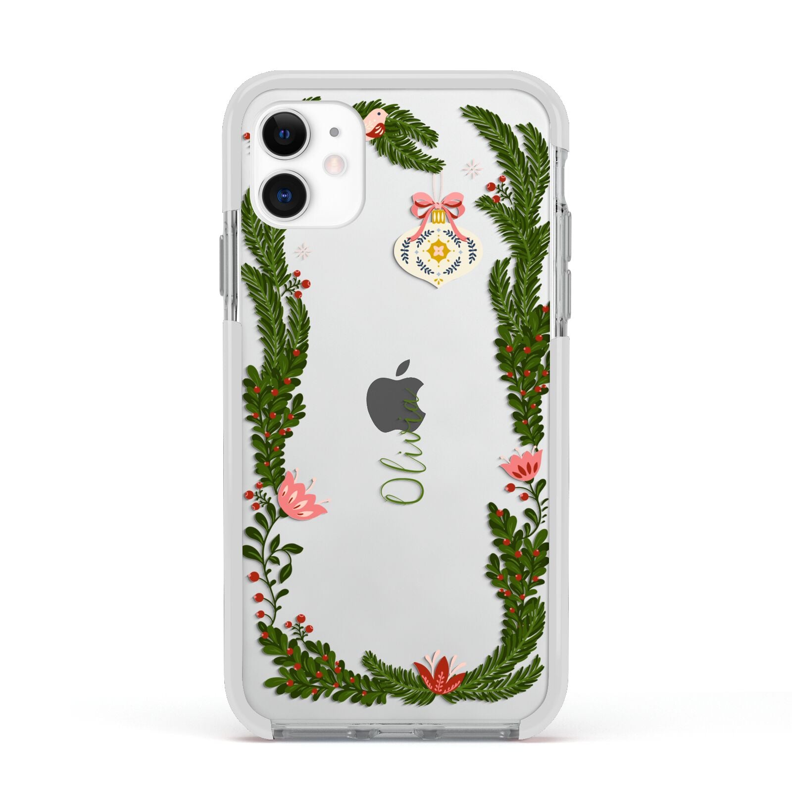 Personalised Vintage Foliage Christmas Apple iPhone 11 in White with White Impact Case