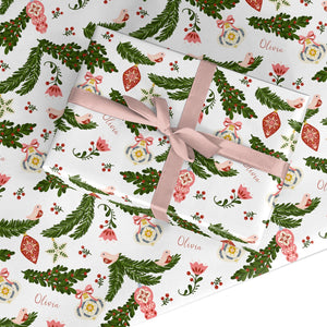 Personalised Vintage Foliage Christmas Wrapping Paper