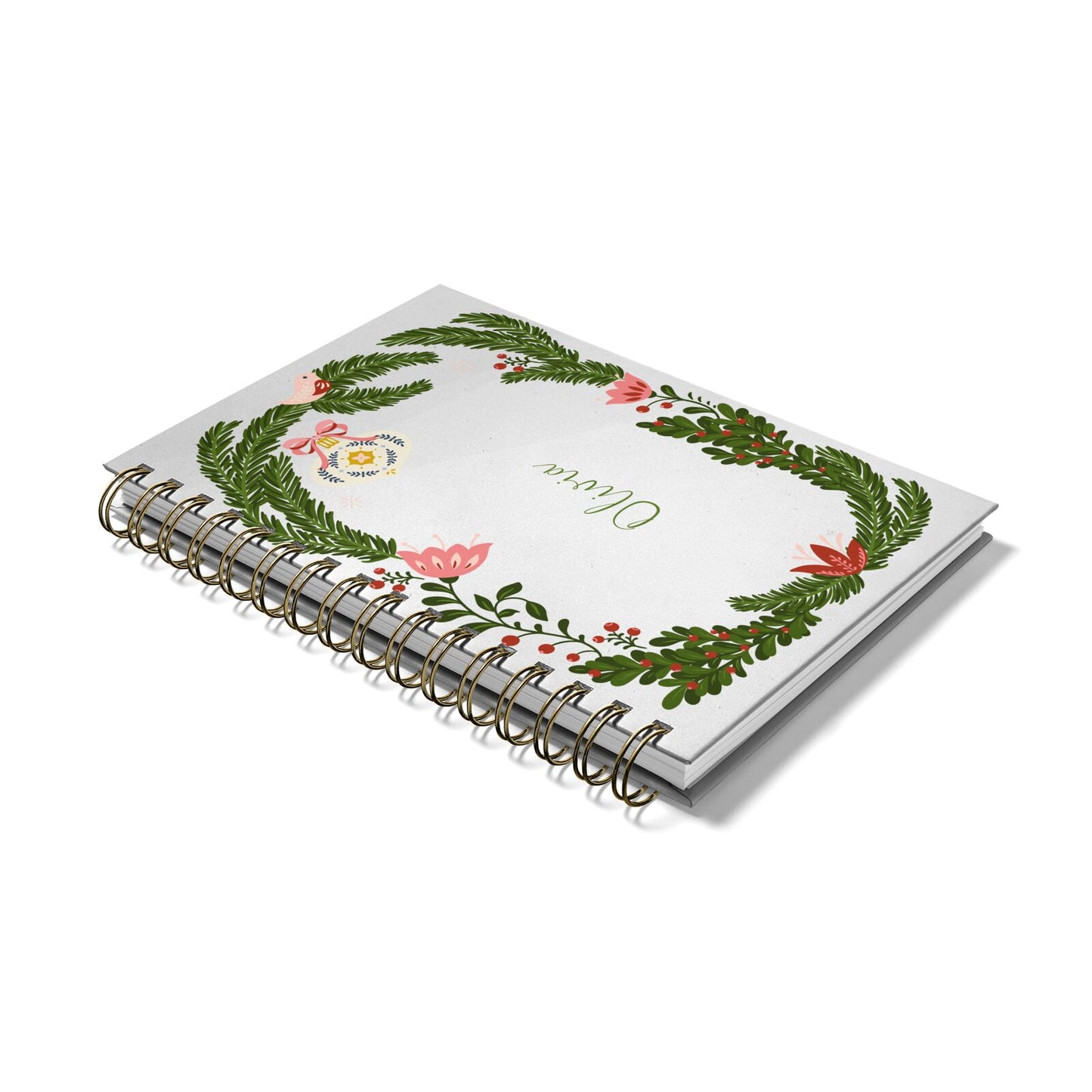 Personalised Vintage Foliage Christmas Notebook with Bronze Coil Laid Flat