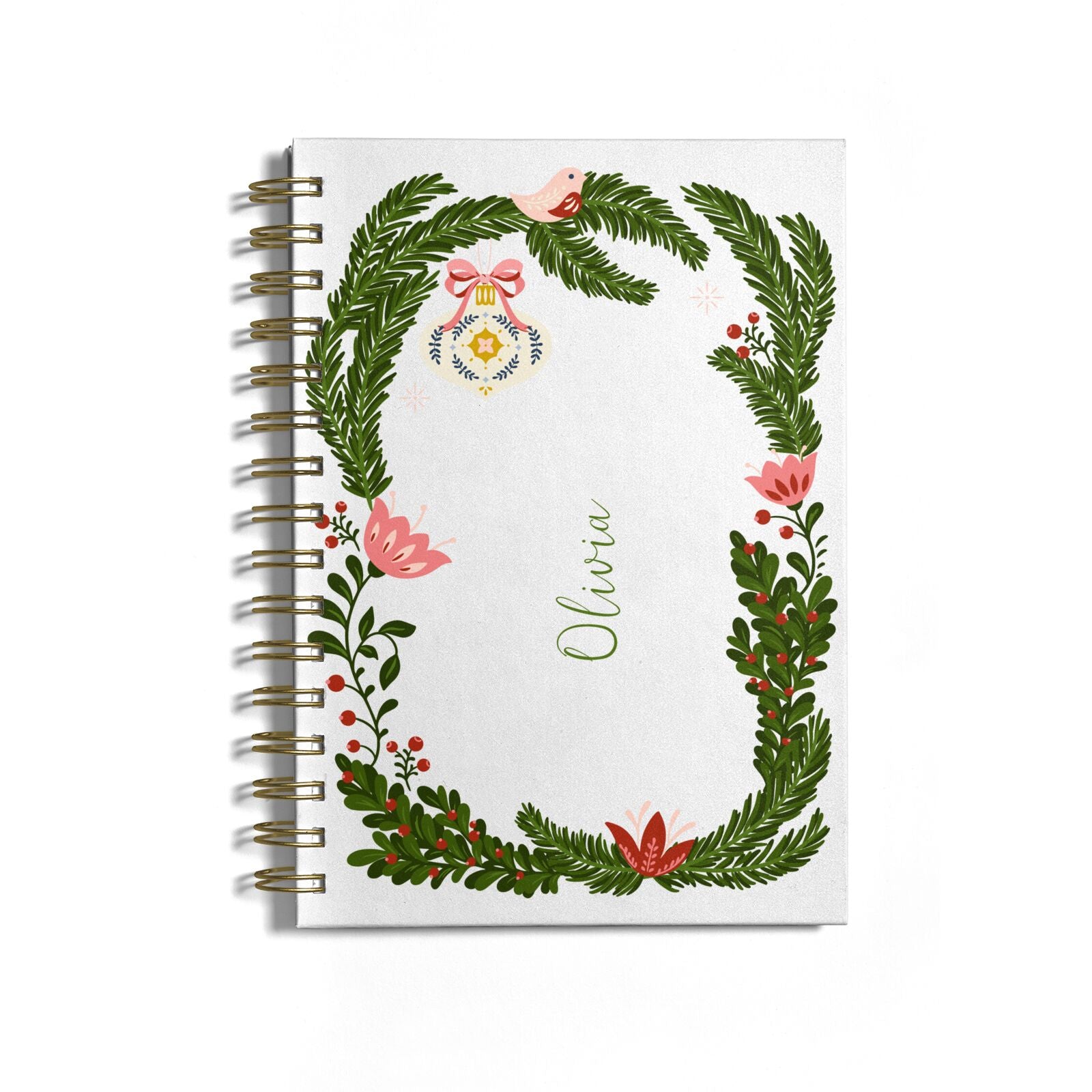 Personalised Vintage Foliage Christmas Notebook with Bronze Coil