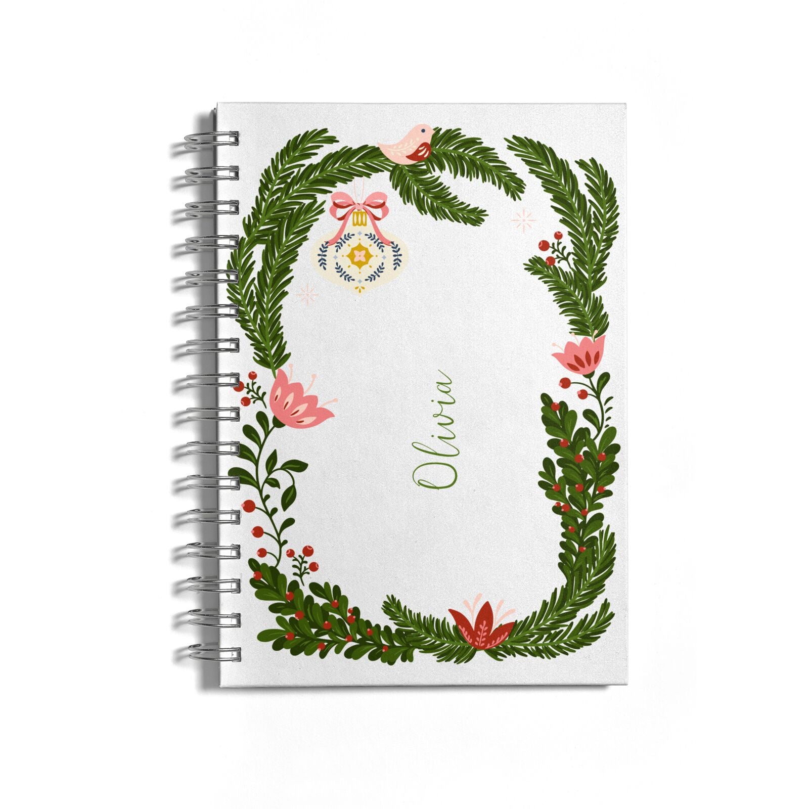 Personalised Vintage Foliage Christmas Notebook with Silver Coil