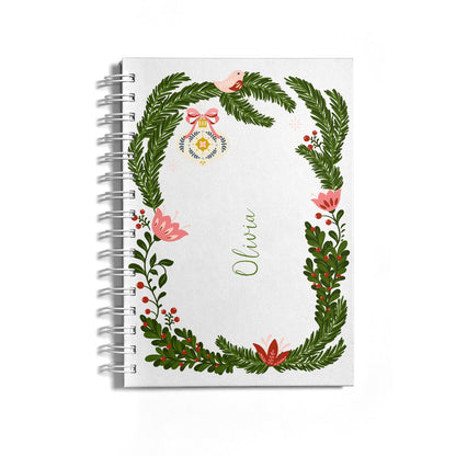 Personalised Vintage Foliage Christmas Notebook with White Coil