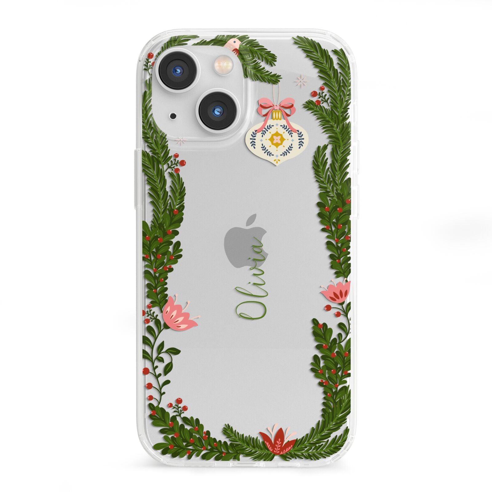 Personalised Vintage Foliage Christmas iPhone 13 Mini Clear Bumper Case