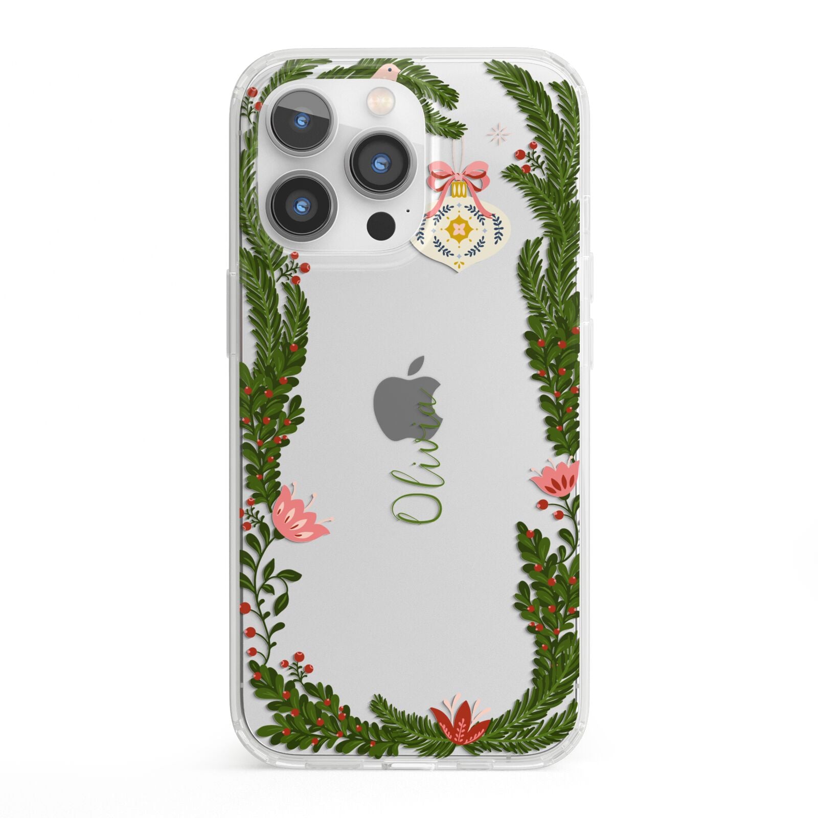 Personalised Vintage Foliage Christmas iPhone 13 Pro Clear Bumper Case
