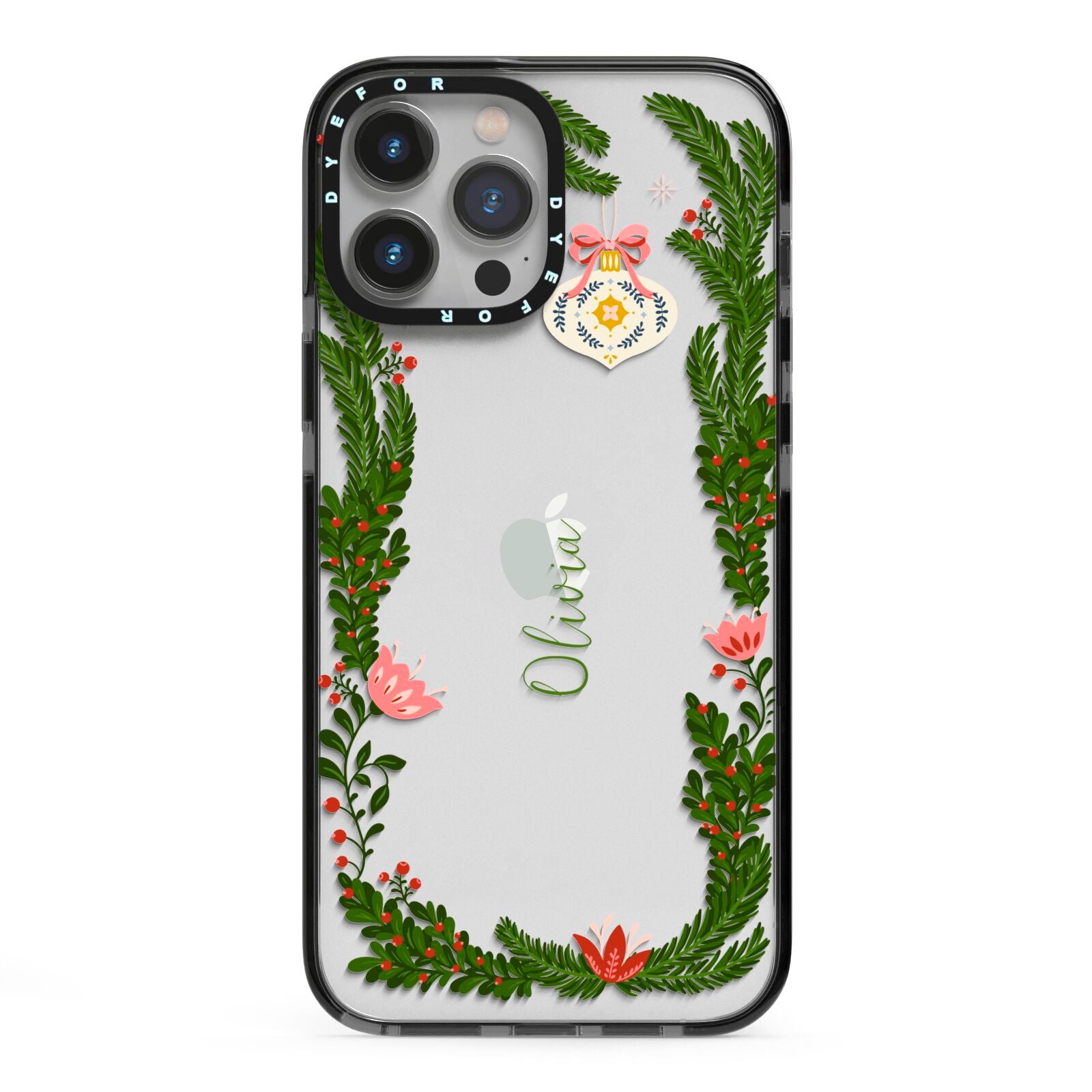 Personalised Vintage Foliage Christmas iPhone 13 Pro Max Black Impact Case on Silver phone