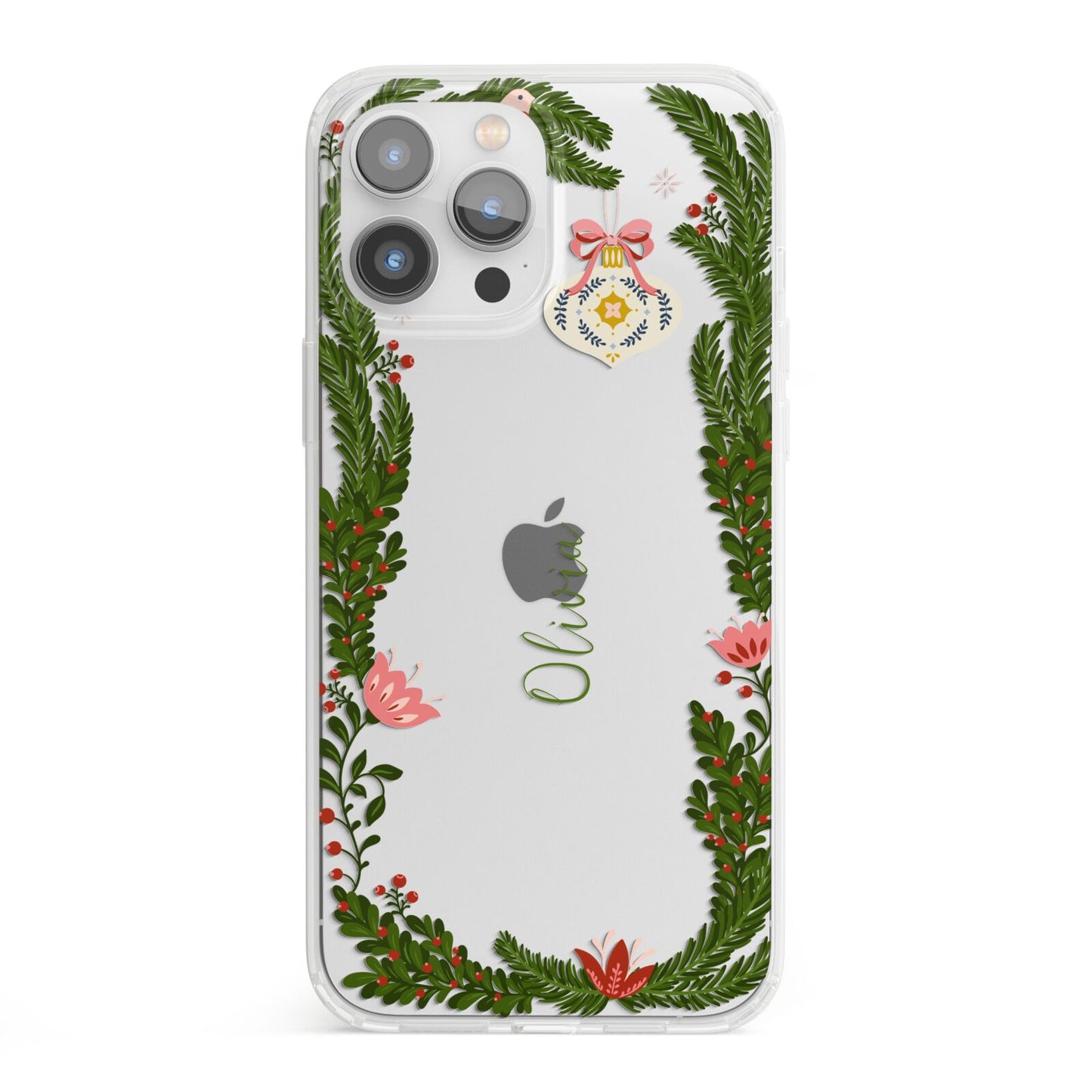Personalised Vintage Foliage Christmas iPhone 13 Pro Max Clear Bumper Case