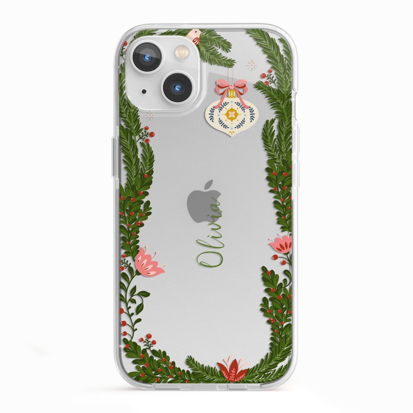 Personalised Vintage Foliage Christmas iPhone 13 TPU Impact Case with White Edges