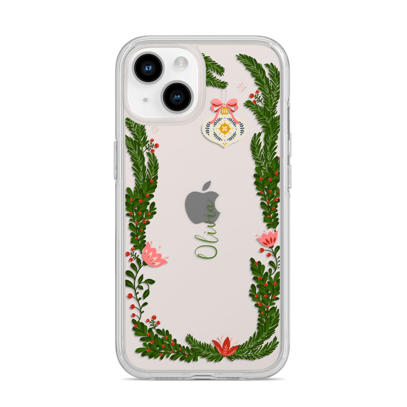 Personalised Vintage Foliage Christmas iPhone 14 Clear Tough Case Starlight