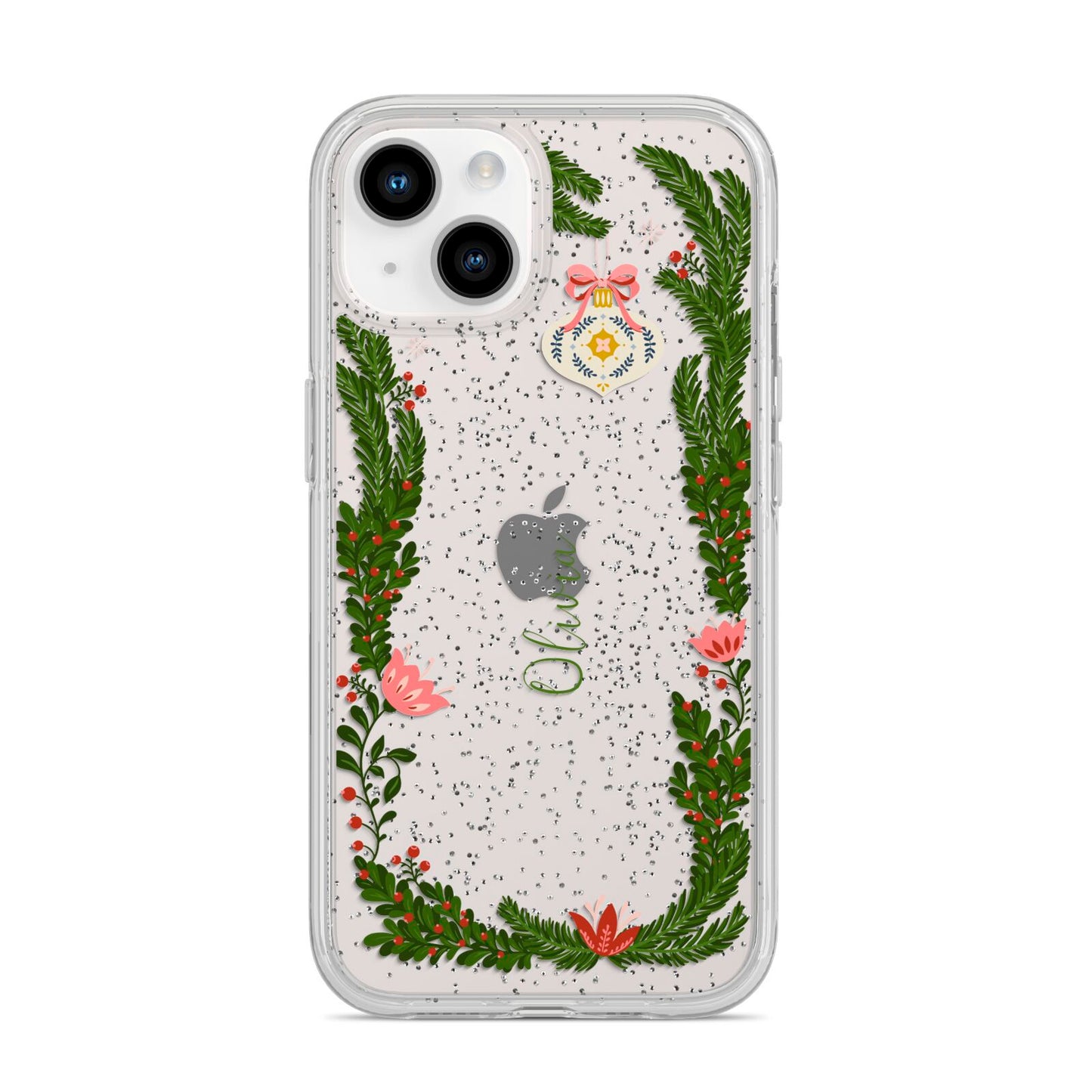 Personalised Vintage Foliage Christmas iPhone 14 Glitter Tough Case Starlight