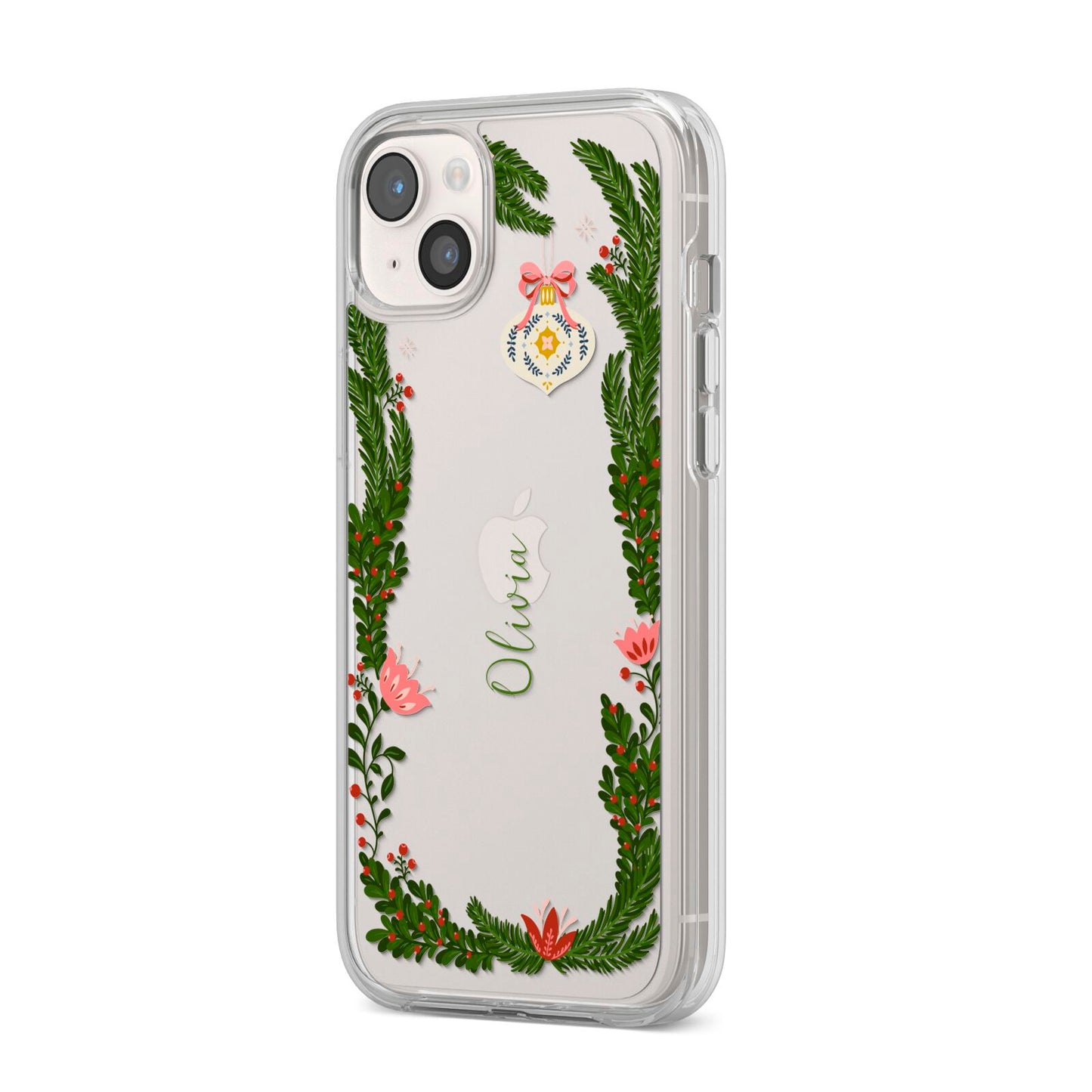 Personalised Vintage Foliage Christmas iPhone 14 Plus Clear Tough Case Starlight Angled Image