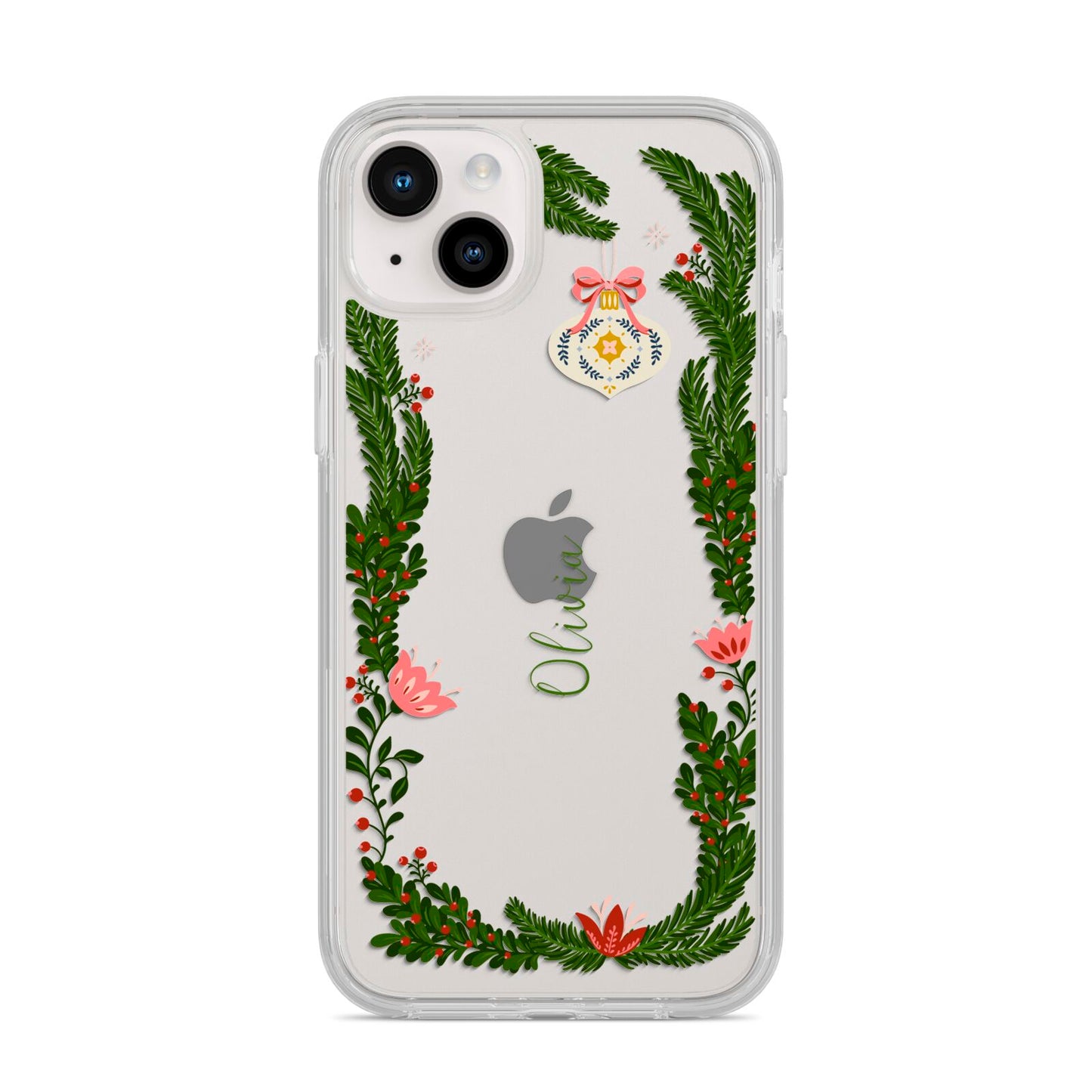 Personalised Vintage Foliage Christmas iPhone 14 Plus Clear Tough Case Starlight