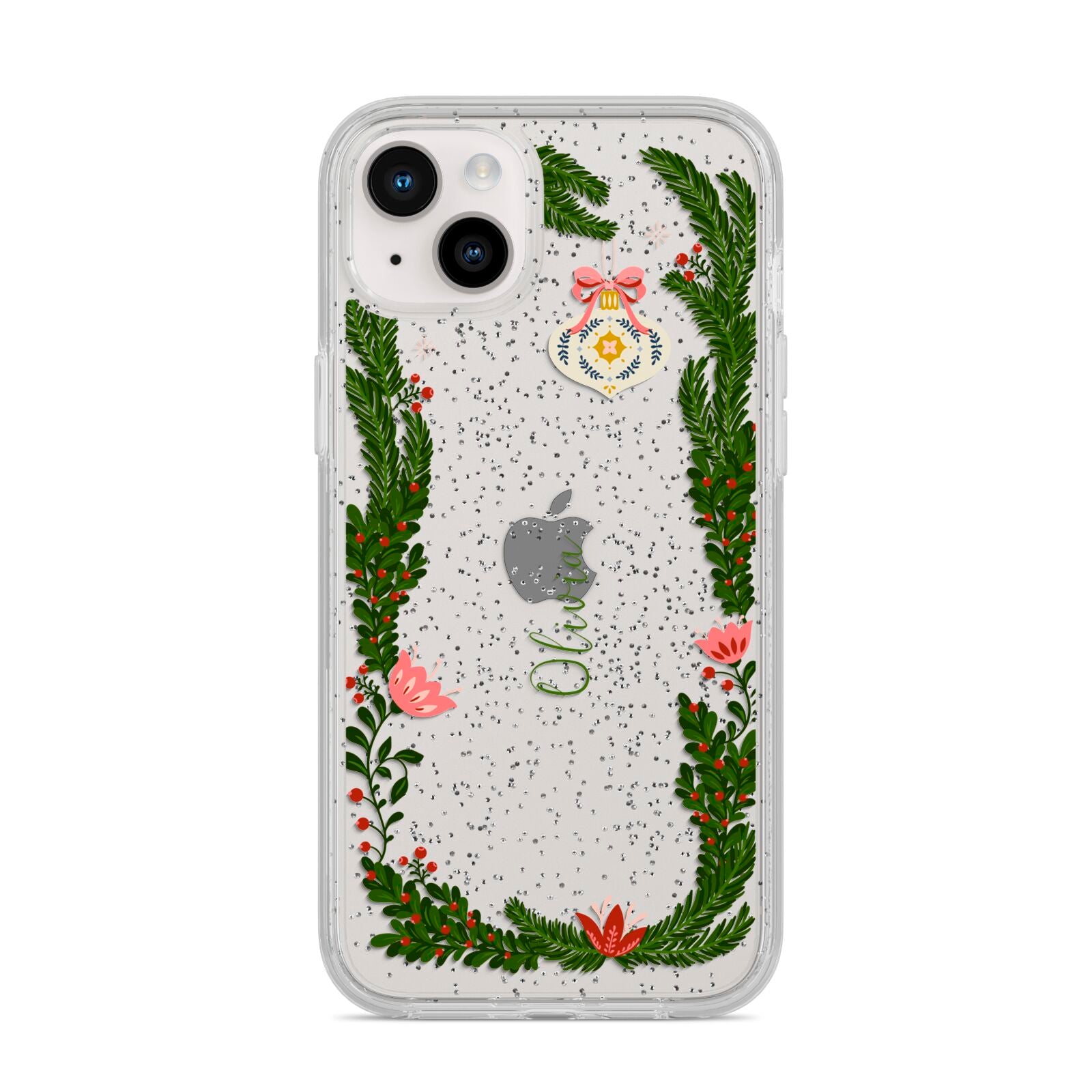 Personalised Vintage Foliage Christmas iPhone 14 Plus Glitter Tough Case Starlight