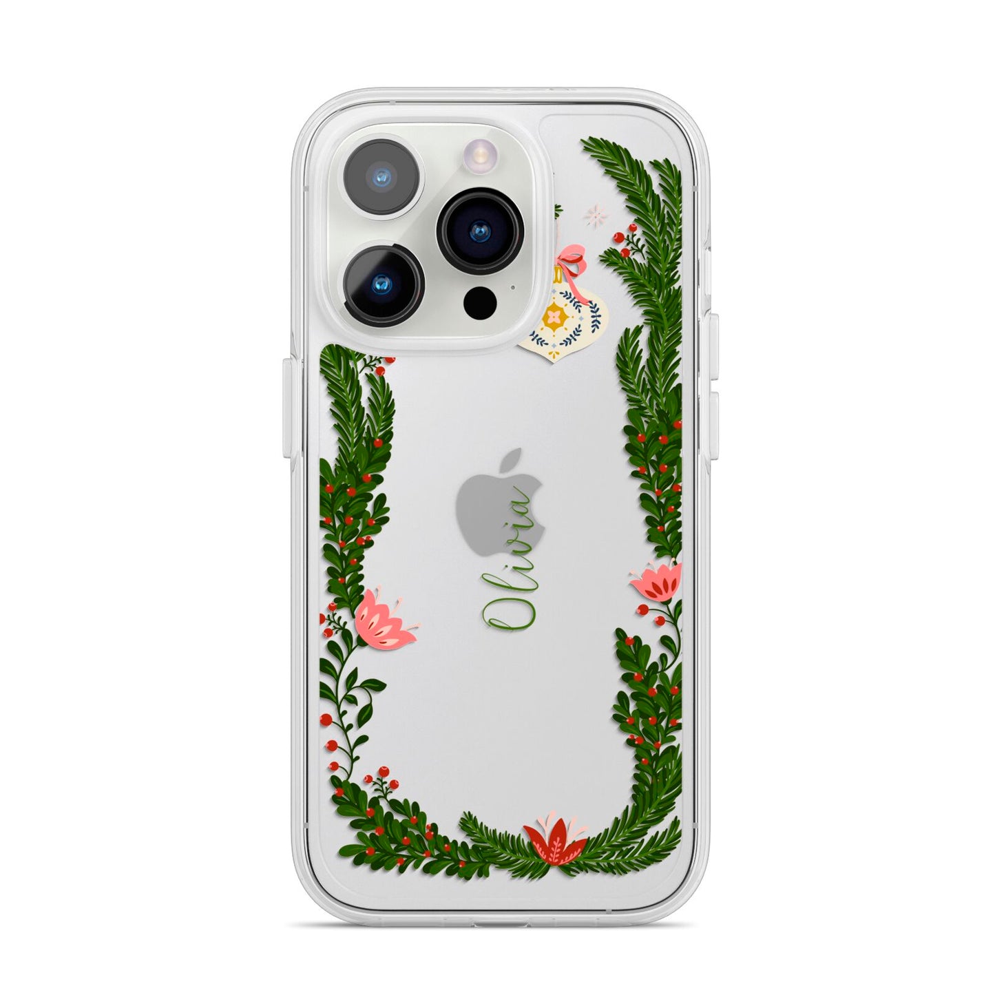 Personalised Vintage Foliage Christmas iPhone 14 Pro Clear Tough Case Silver