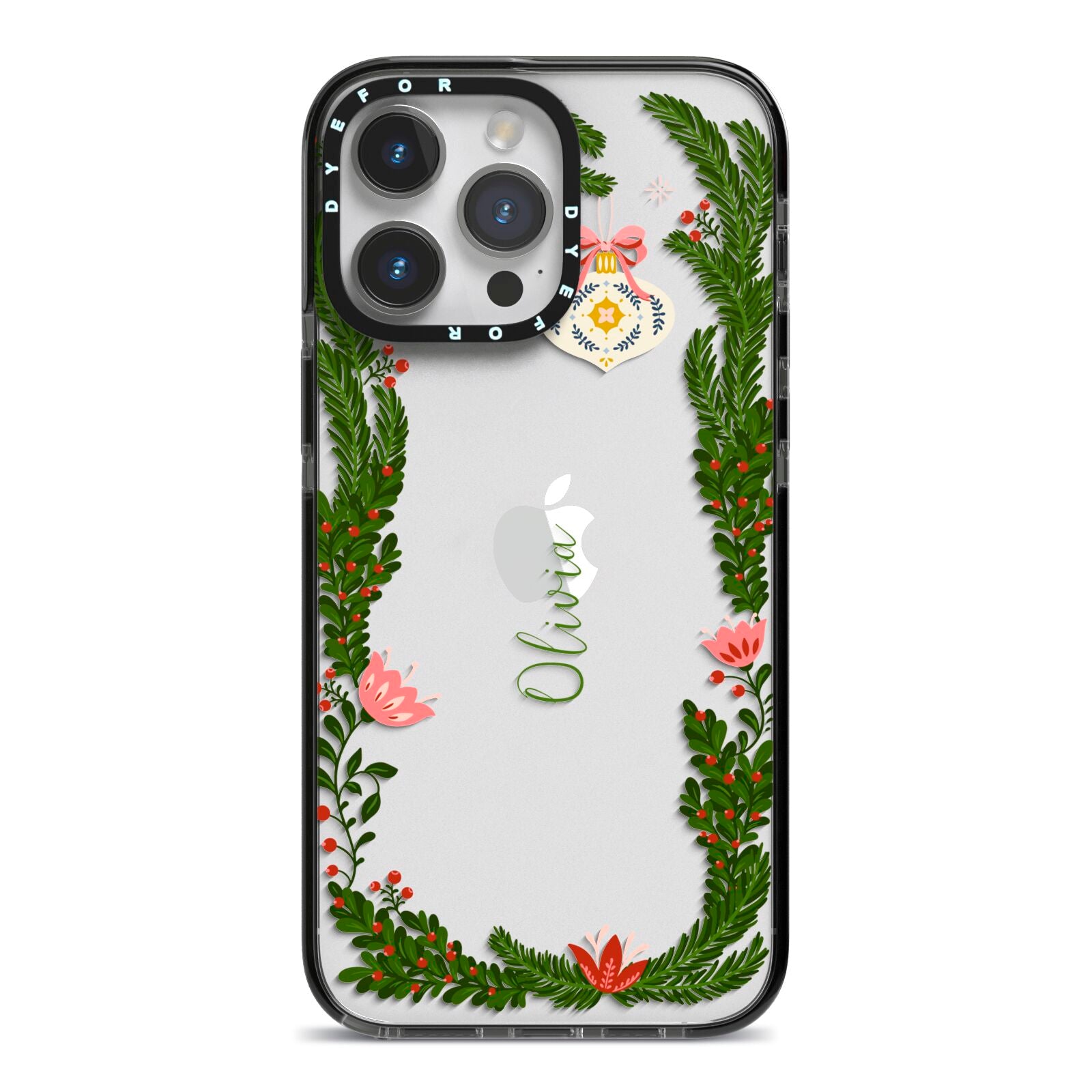 Personalised Vintage Foliage Christmas iPhone 14 Pro Max Black Impact Case on Silver phone