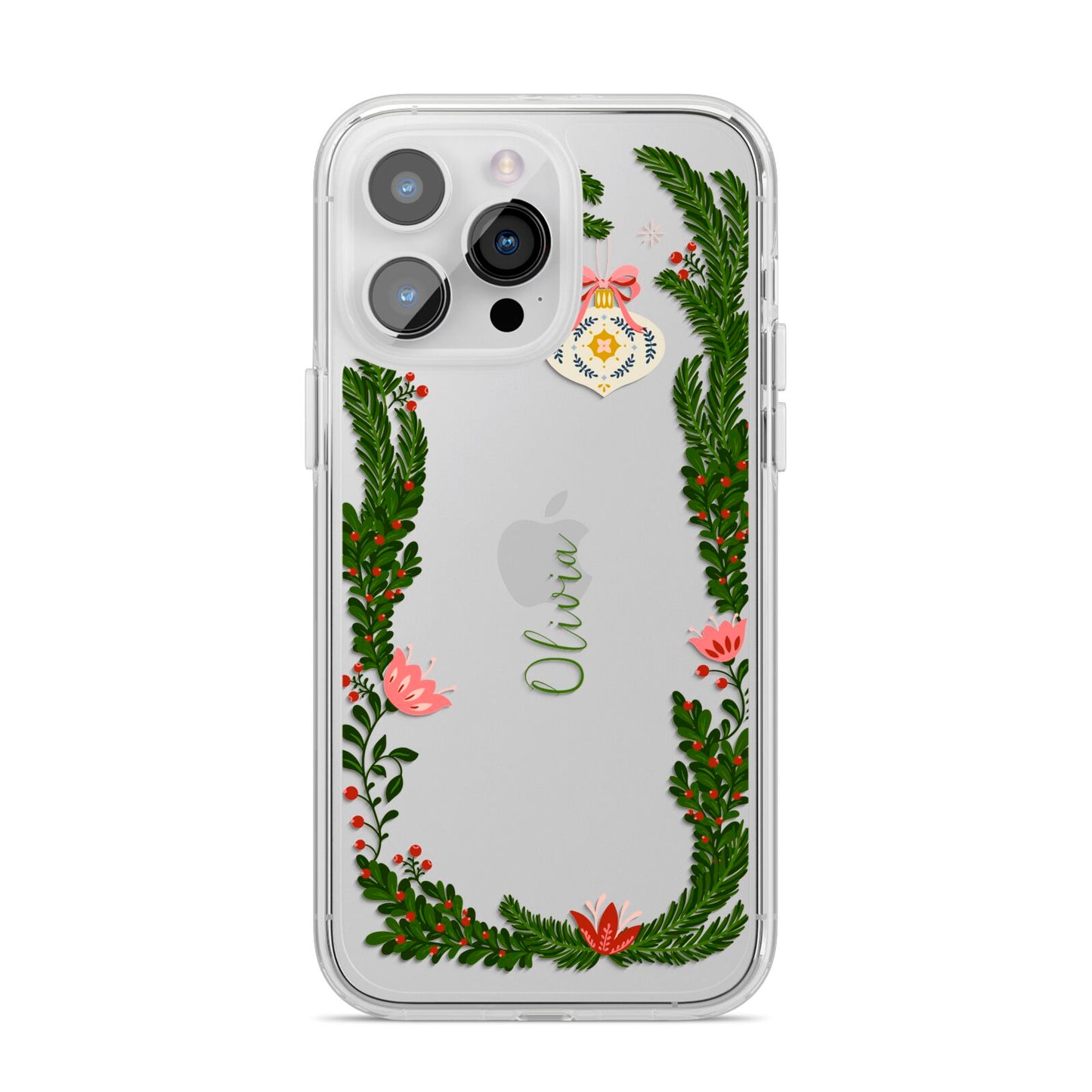 Personalised Vintage Foliage Christmas iPhone 14 Pro Max Clear Tough Case Silver