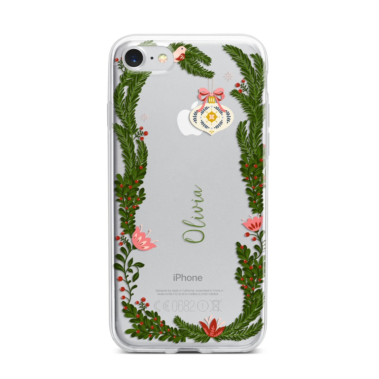 Personalised Vintage Foliage Christmas iPhone 7 Bumper Case on Silver iPhone
