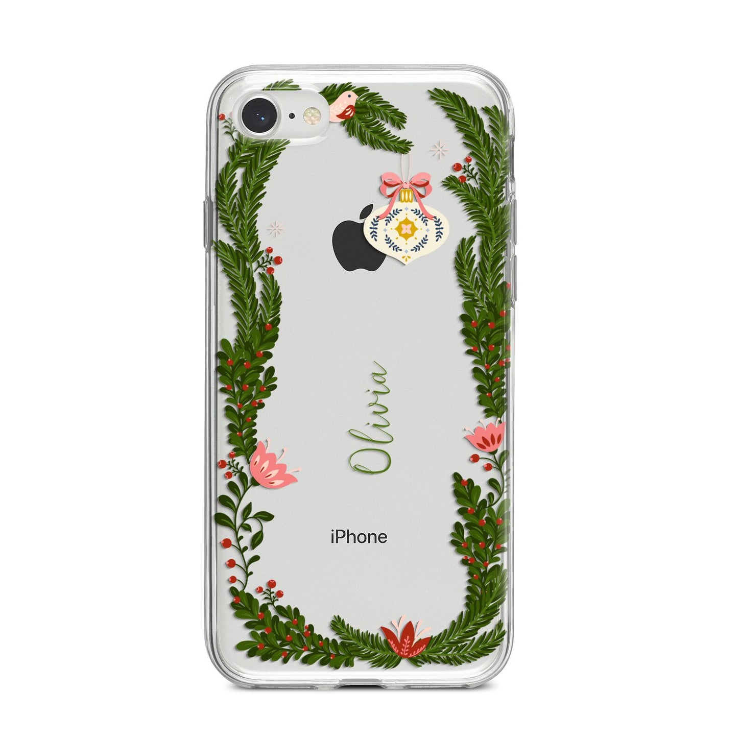 Personalised Vintage Foliage Christmas iPhone 8 Bumper Case on Silver iPhone