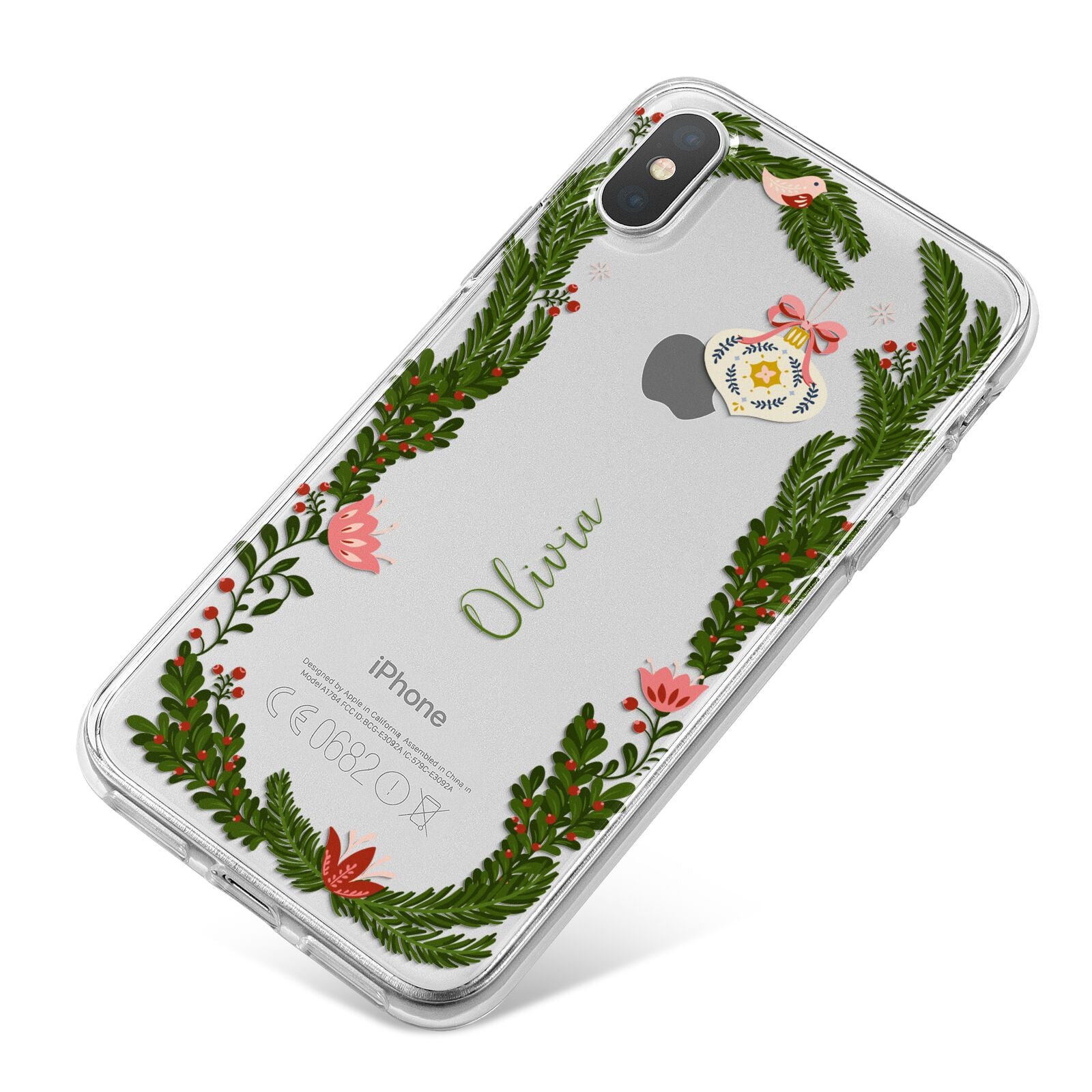 Personalised Vintage Foliage Christmas iPhone X Bumper Case on Silver iPhone