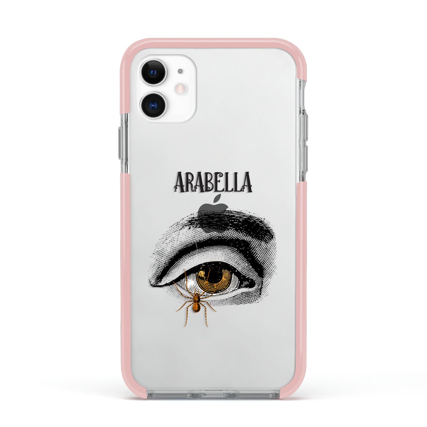 Personalised Vintage Halloween Eye Apple iPhone 11 in White with Pink Impact Case