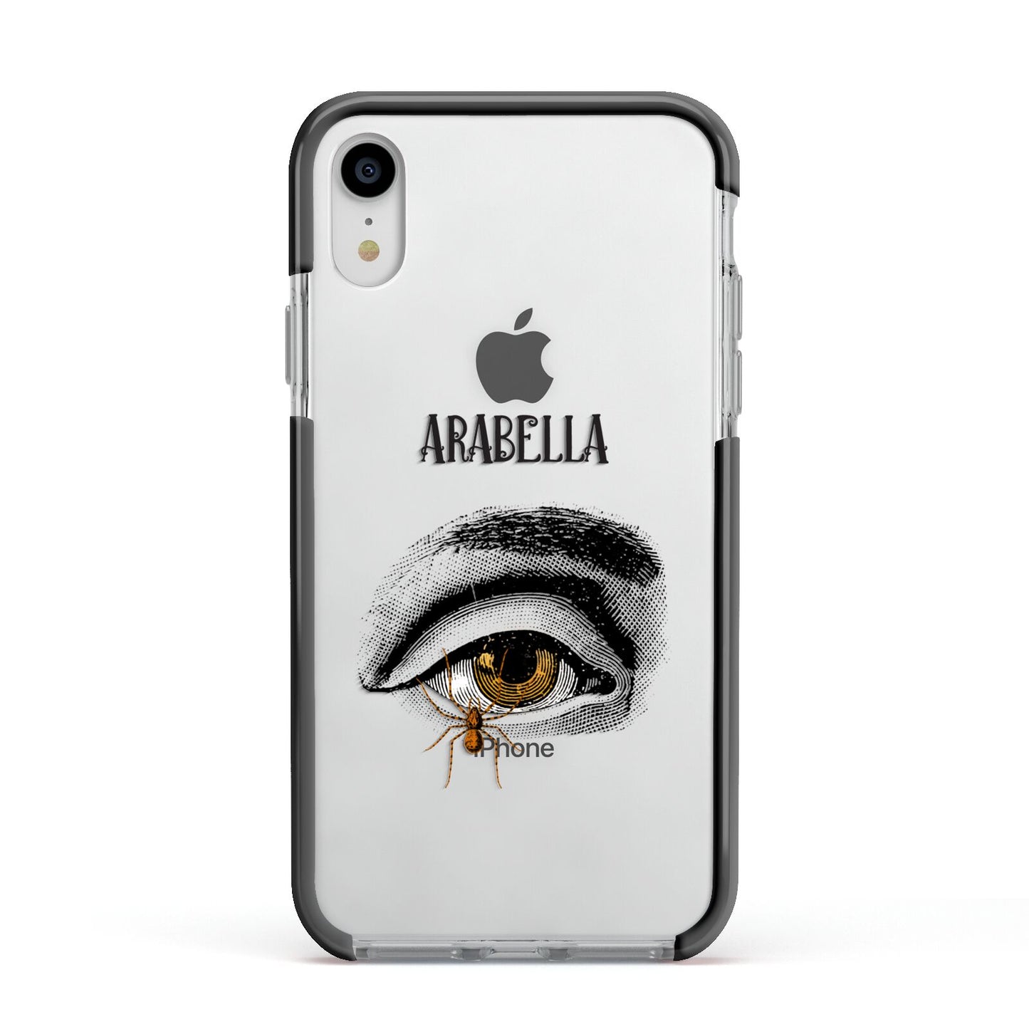 Personalised Vintage Halloween Eye Apple iPhone XR Impact Case Black Edge on Silver Phone