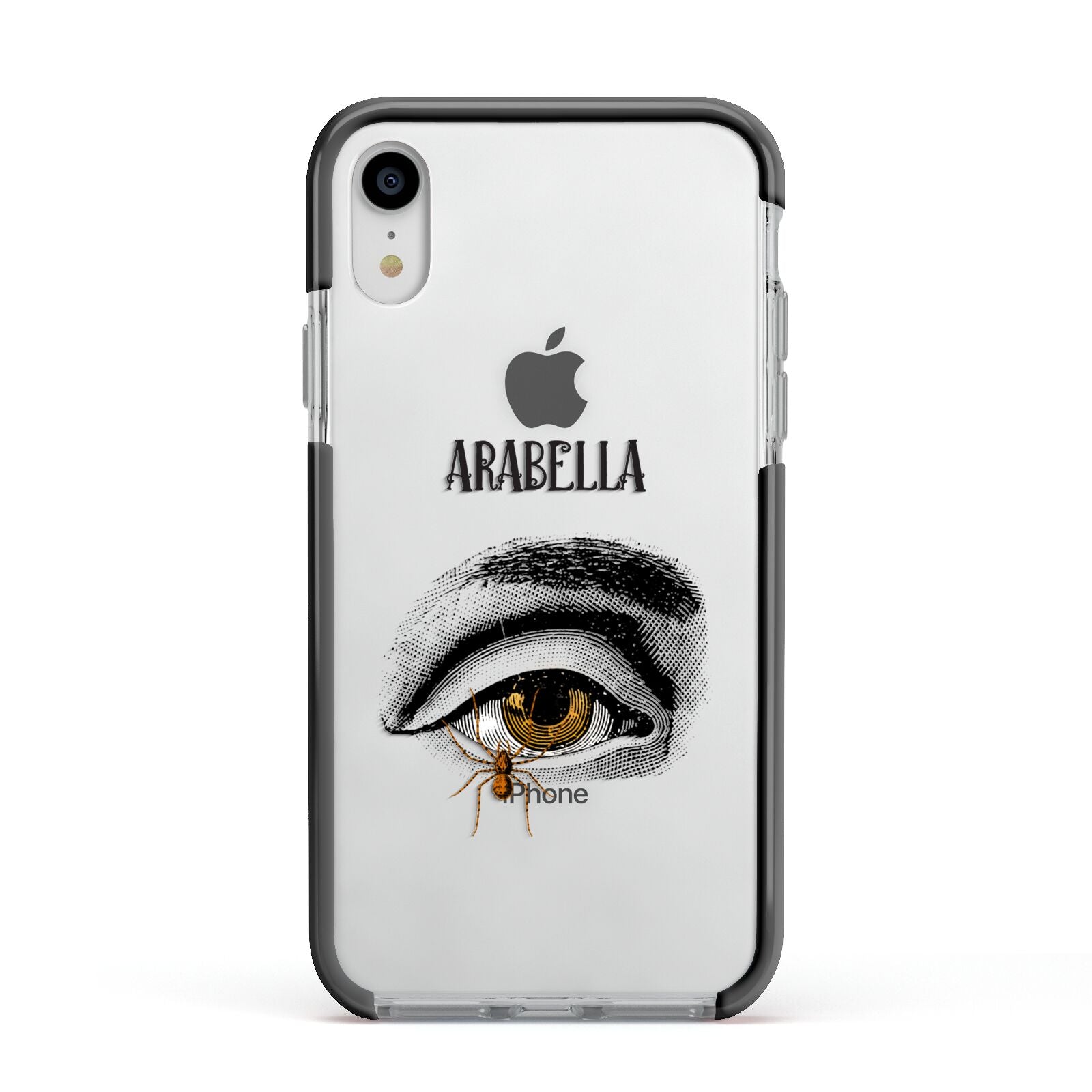 Personalised Vintage Halloween Eye Apple iPhone XR Impact Case Black Edge on Silver Phone
