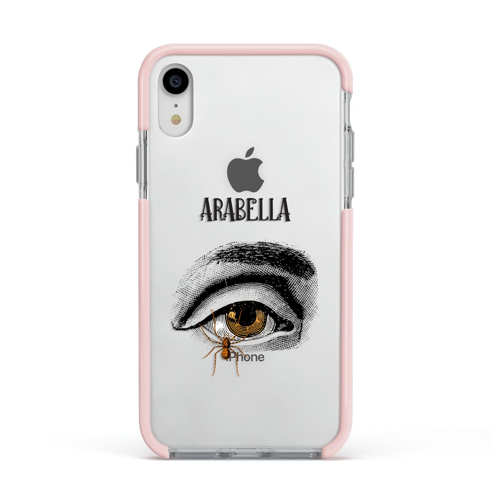 Personalised Vintage Halloween Eye Apple iPhone XR Impact Case Pink Edge on Silver Phone
