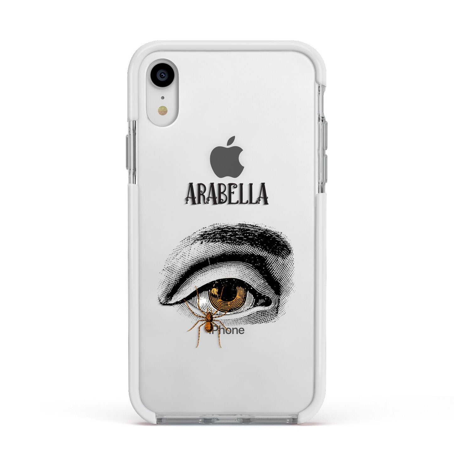 Personalised Vintage Halloween Eye Apple iPhone XR Impact Case White Edge on Silver Phone