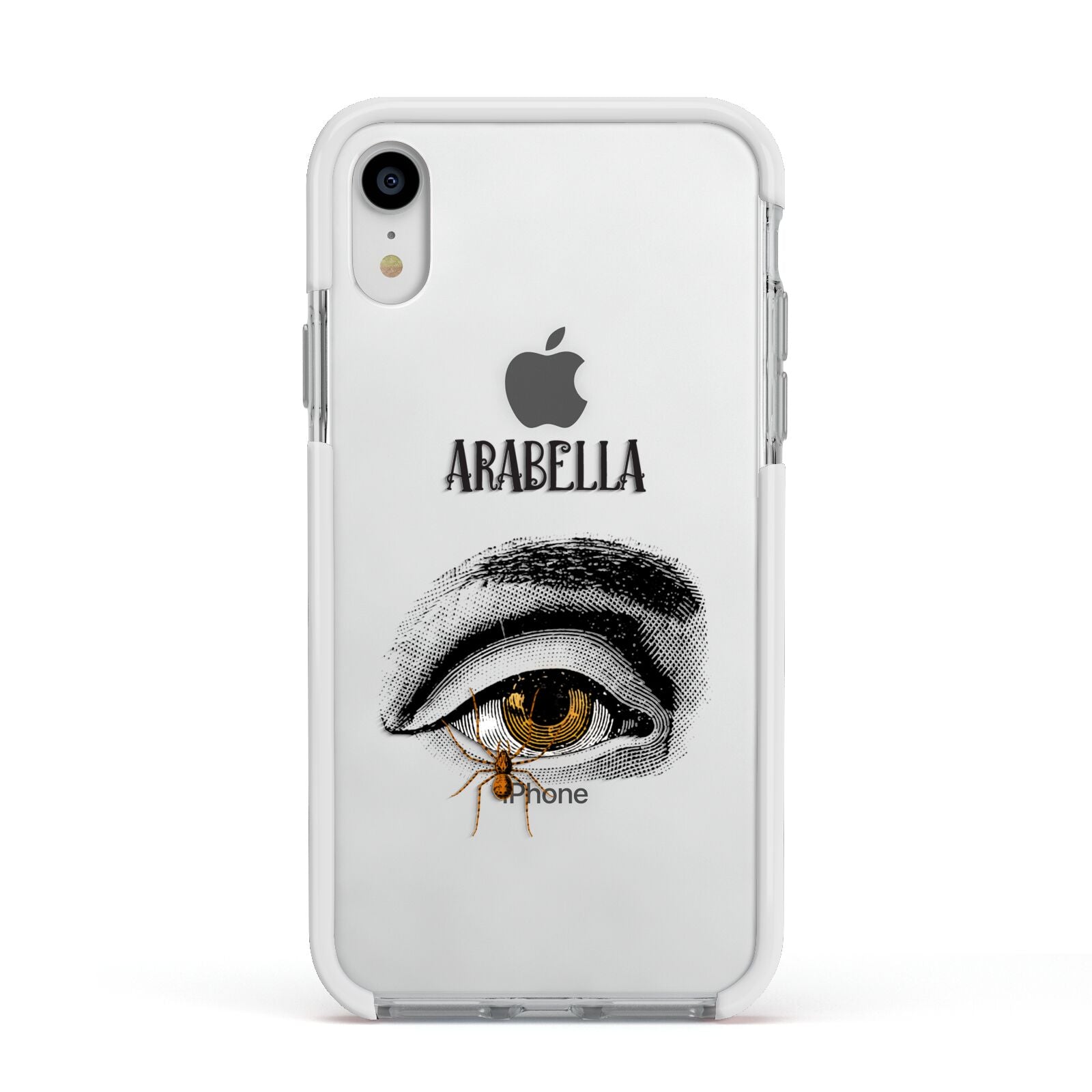 Personalised Vintage Halloween Eye Apple iPhone XR Impact Case White Edge on Silver Phone