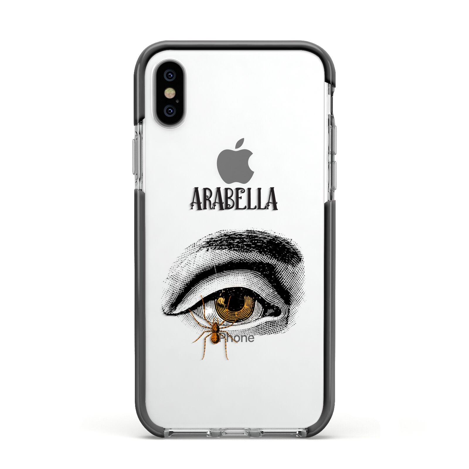 Personalised Vintage Halloween Eye Apple iPhone Xs Impact Case Black Edge on Silver Phone