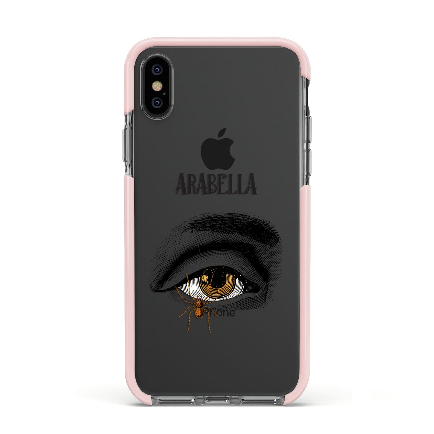 Personalised Vintage Halloween Eye Apple iPhone Xs Impact Case Pink Edge on Black Phone