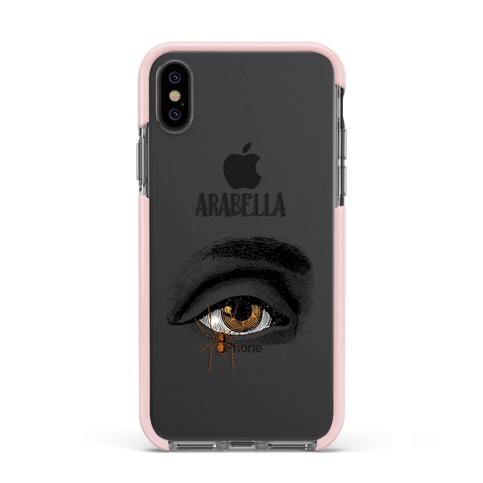 Personalised Vintage Halloween Eye Apple iPhone Xs Impact Case Pink Edge on Black Phone