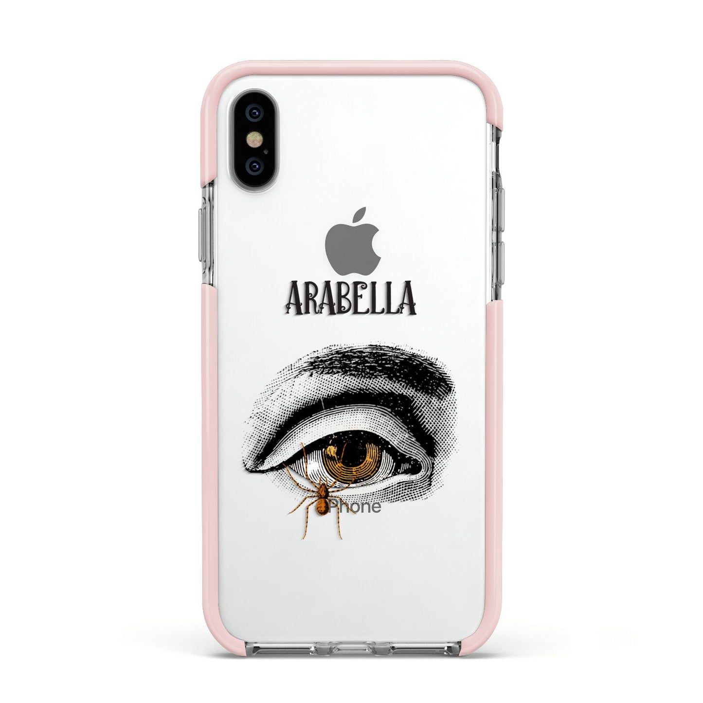 Personalised Vintage Halloween Eye Apple iPhone Xs Impact Case Pink Edge on Silver Phone