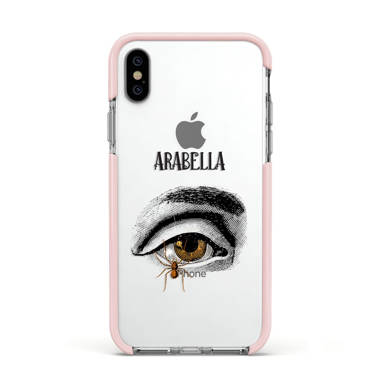 Personalised Vintage Halloween Eye Apple iPhone Xs Impact Case Pink Edge on Silver Phone