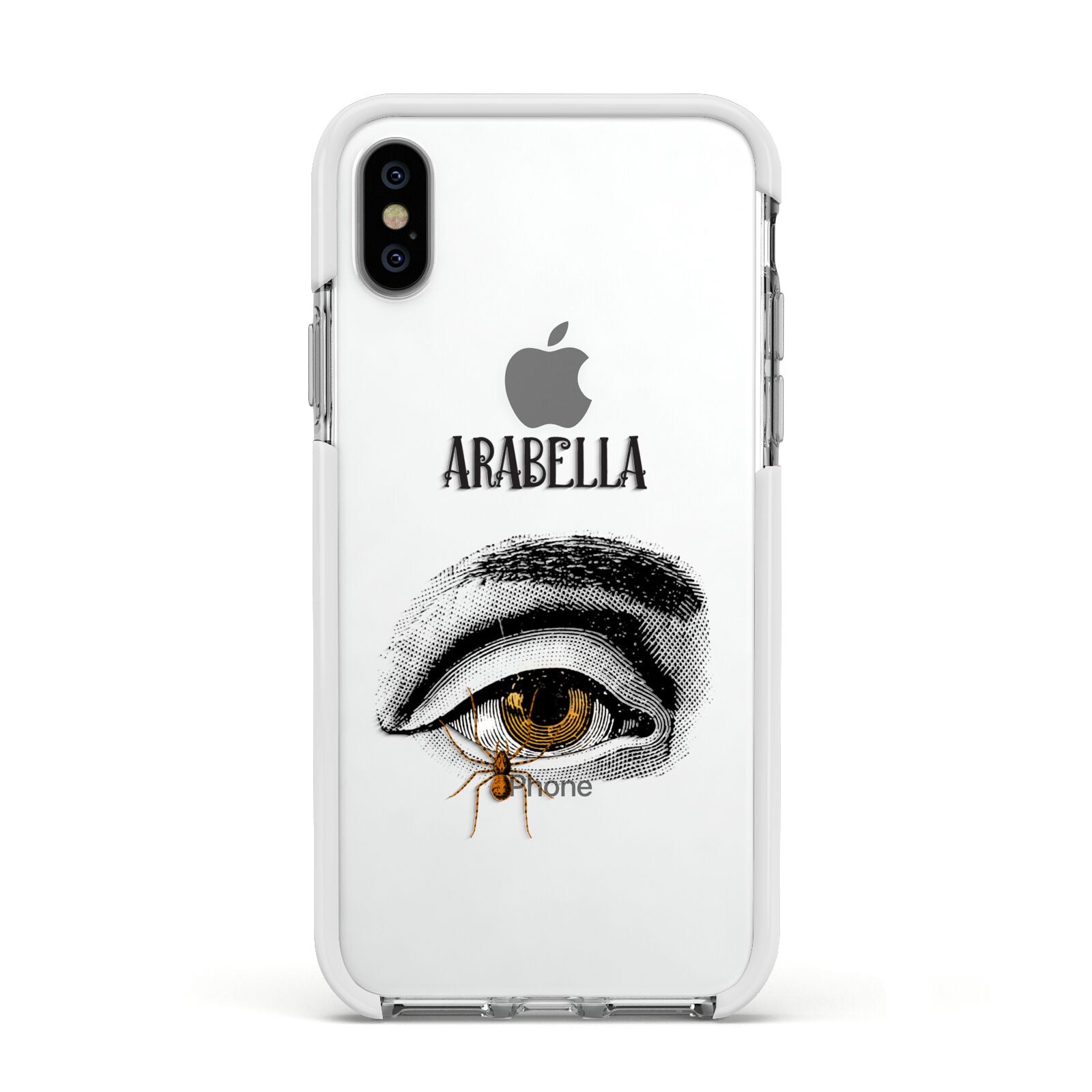 Personalised Vintage Halloween Eye Apple iPhone Xs Impact Case White Edge on Silver Phone